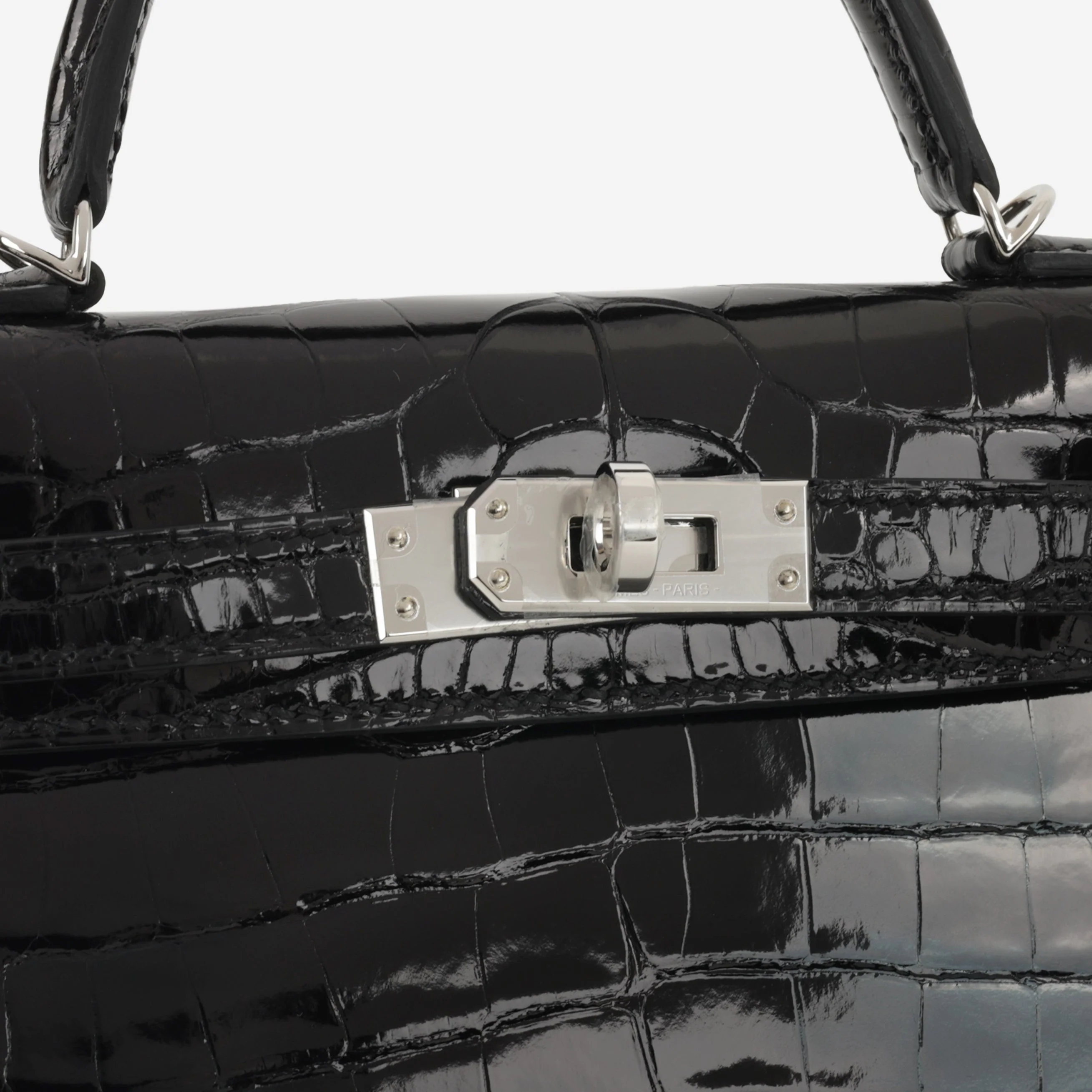 Hermès Mini Kelly - Black Shiny Alligator | Palladium Hardware - Image 12