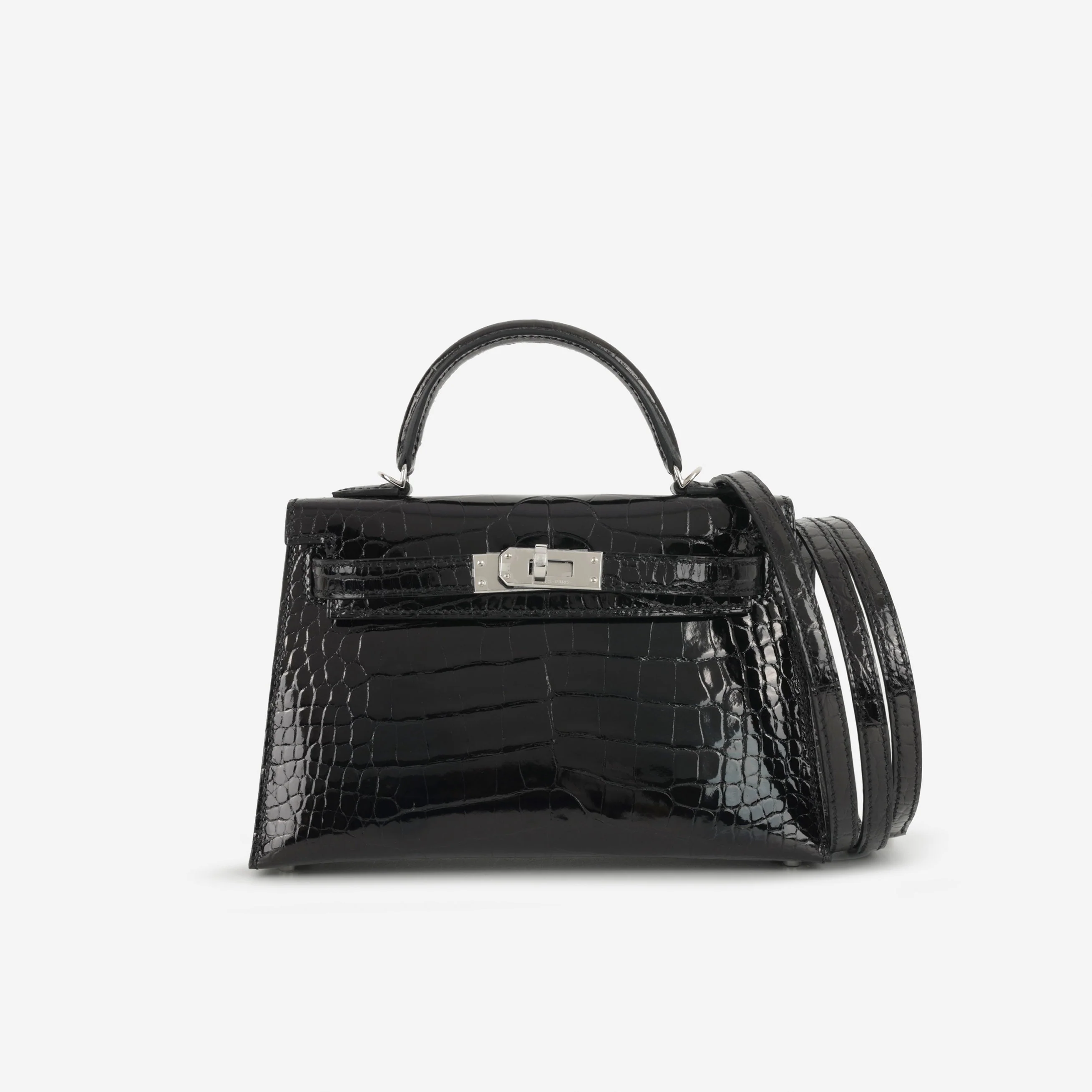 Hermès Mini Kelly - Black Shiny Alligator | Palladium Hardware - Image 2