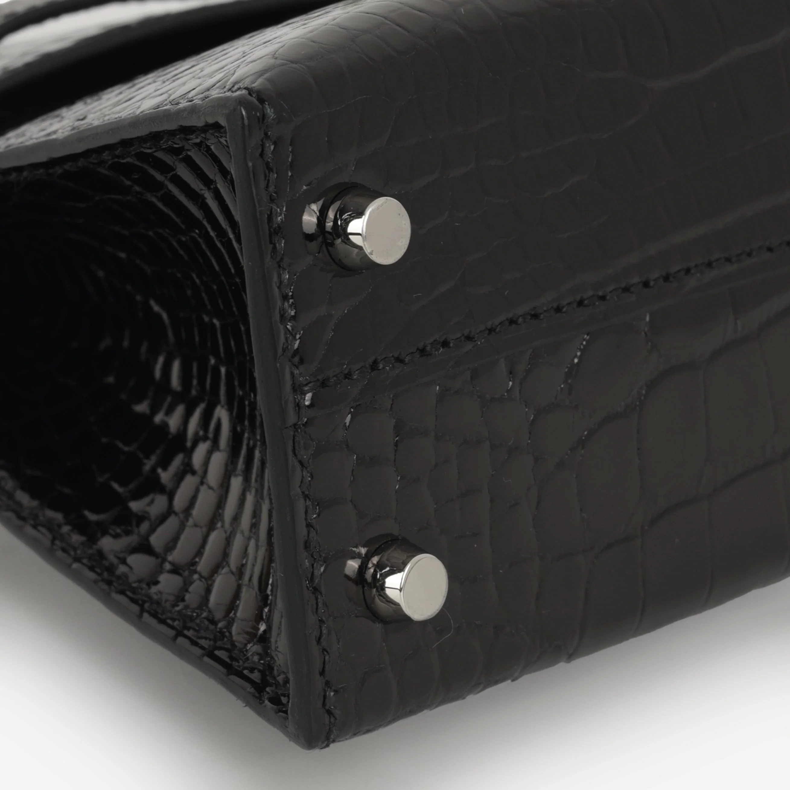 Hermès Mini Kelly - Black Shiny Alligator | Palladium Hardware - Image 5