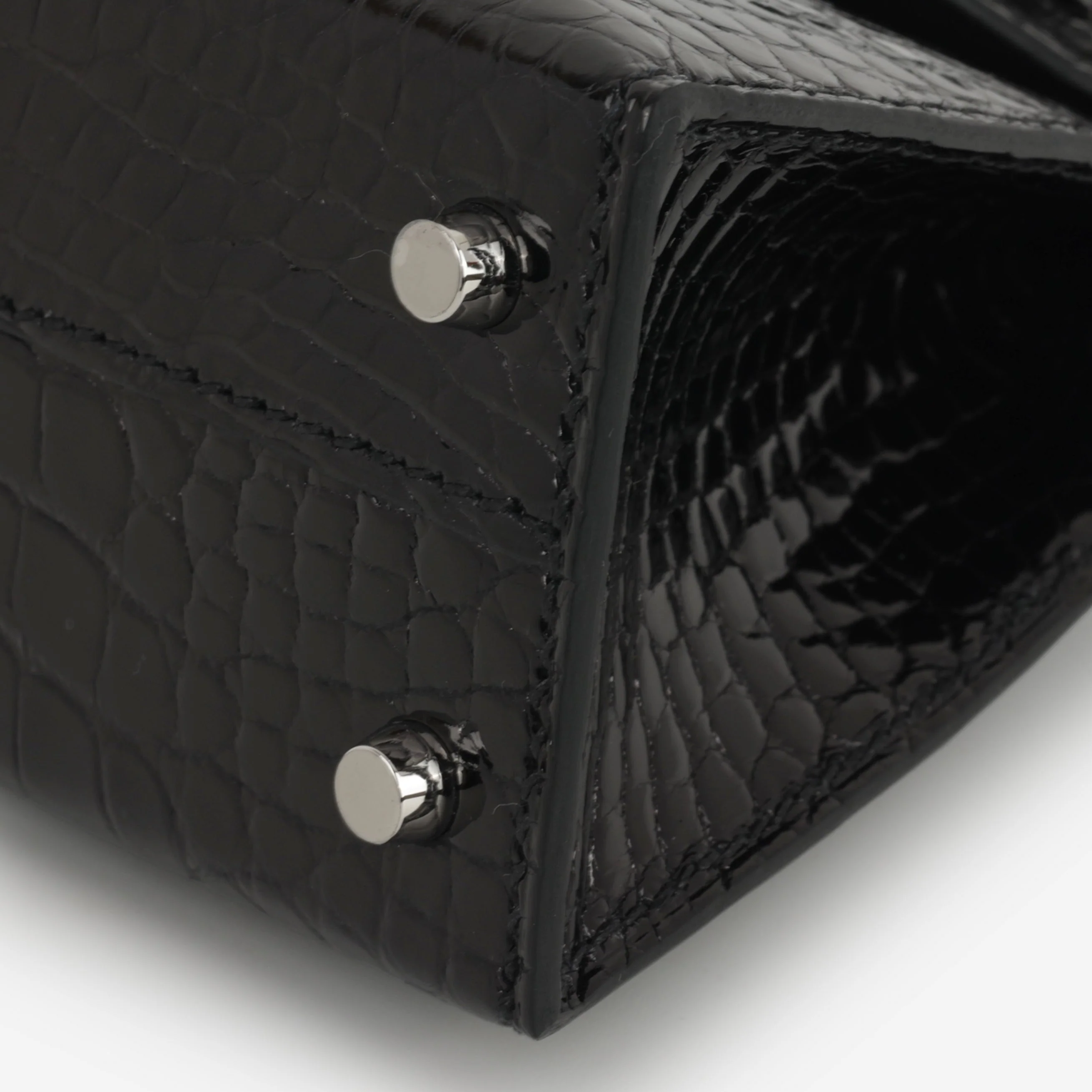 Hermès Mini Kelly - Black Shiny Alligator | Palladium Hardware - Image 6