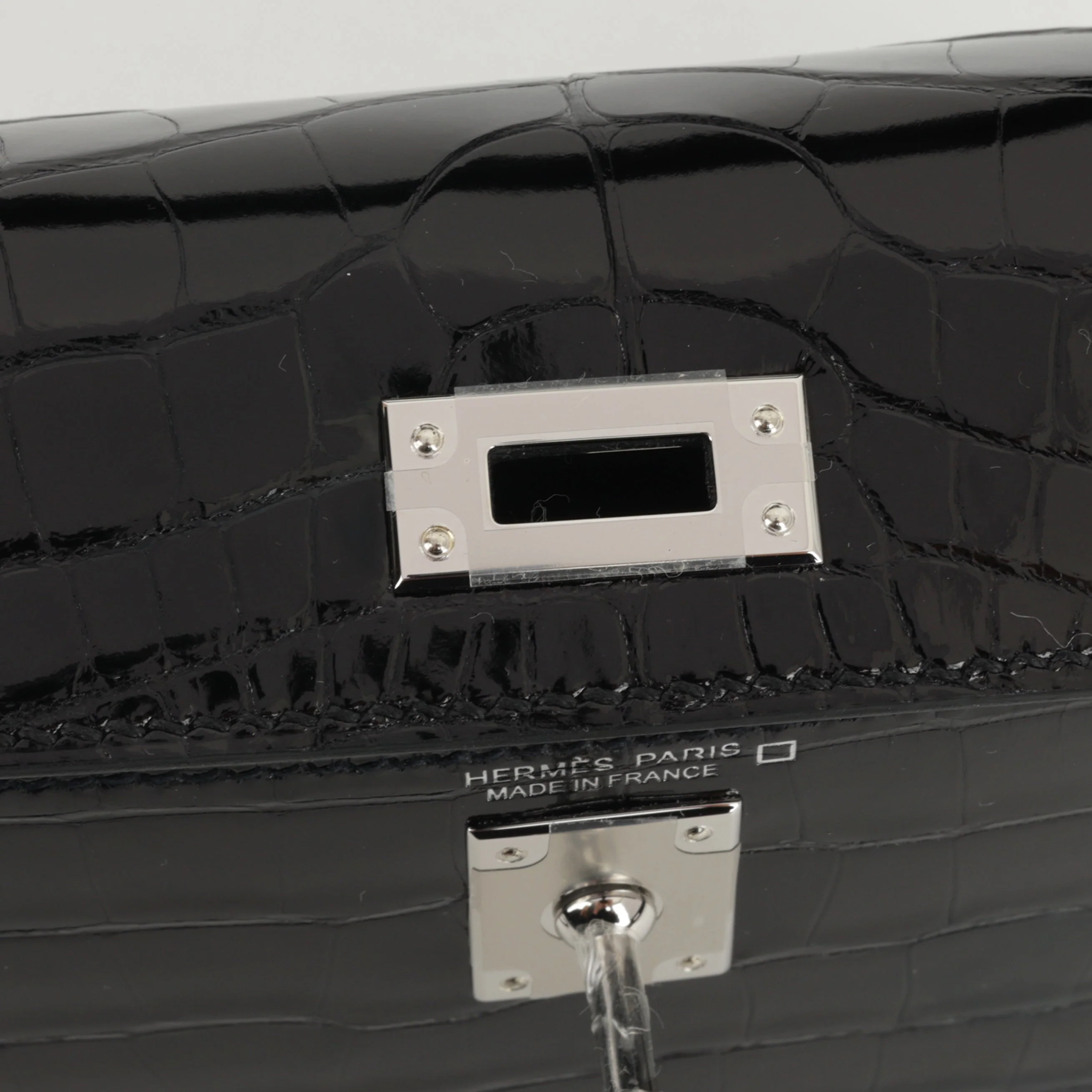 Hermès Mini Kelly - Black Shiny Alligator | Palladium Hardware - Image 8