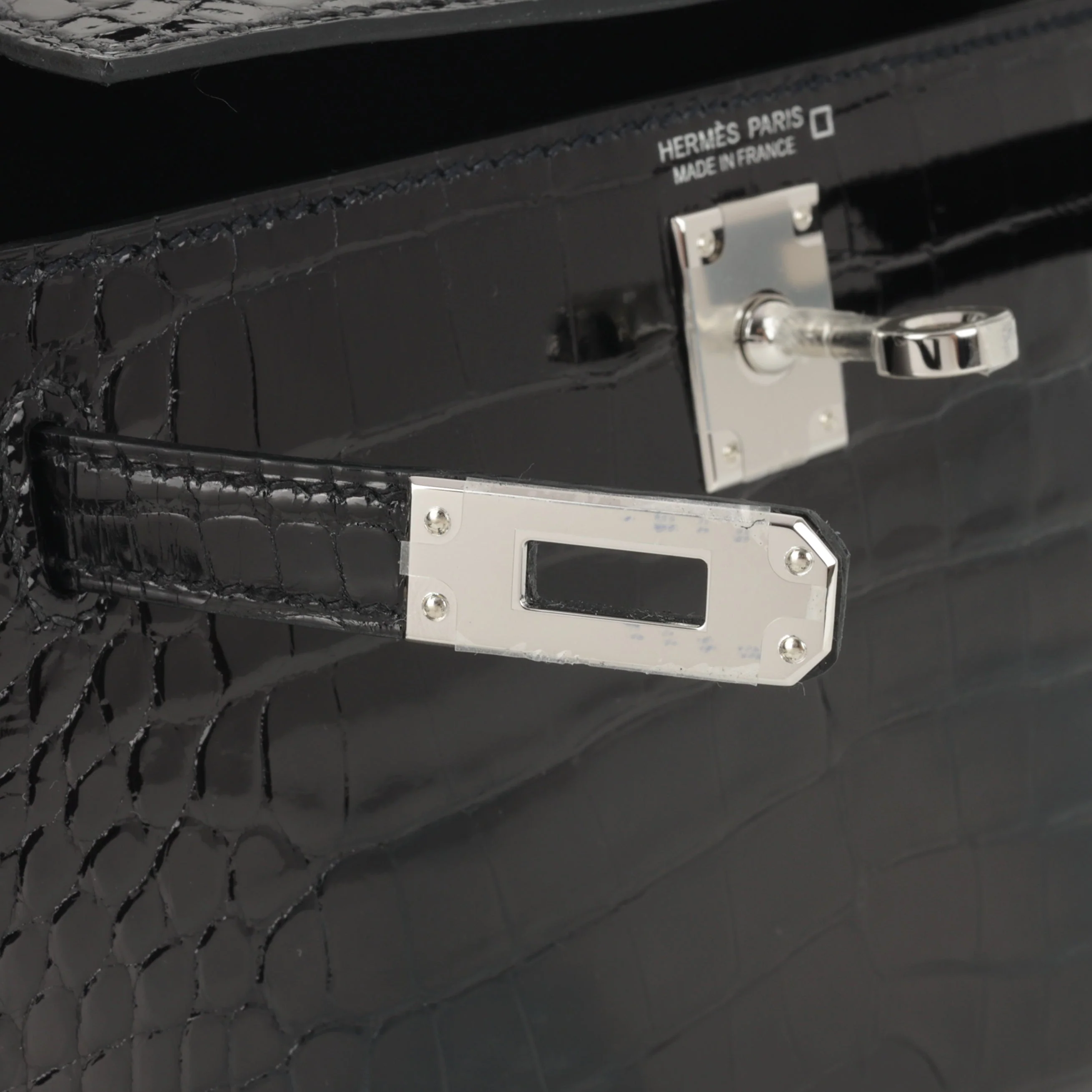 Hermès Mini Kelly - Black Shiny Alligator | Palladium Hardware - Image 9