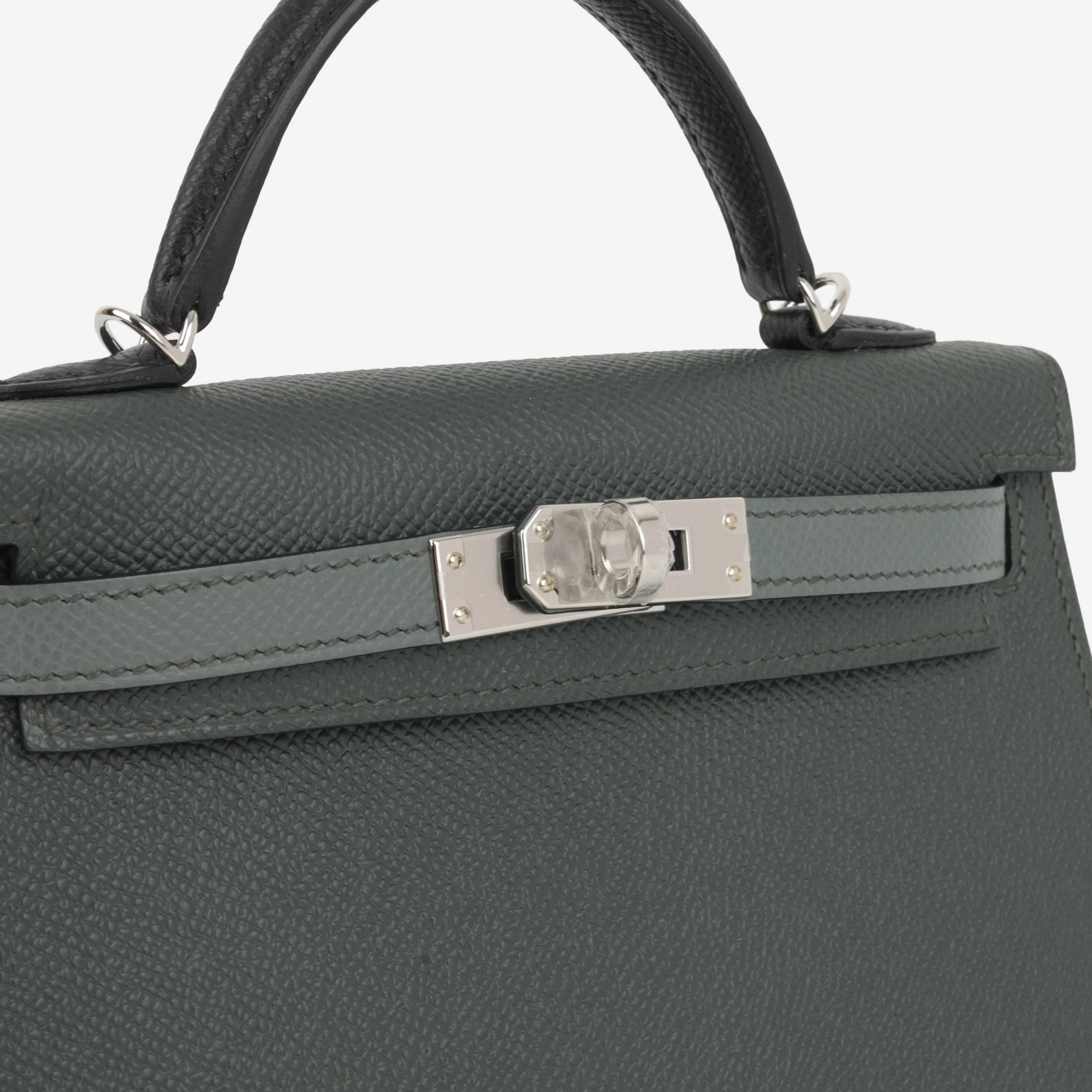 Hermès Mini Kelly Tricolore - Vert Amande / Noir Epsom / Vert Mangrove | Palladium Hardware - Image 8