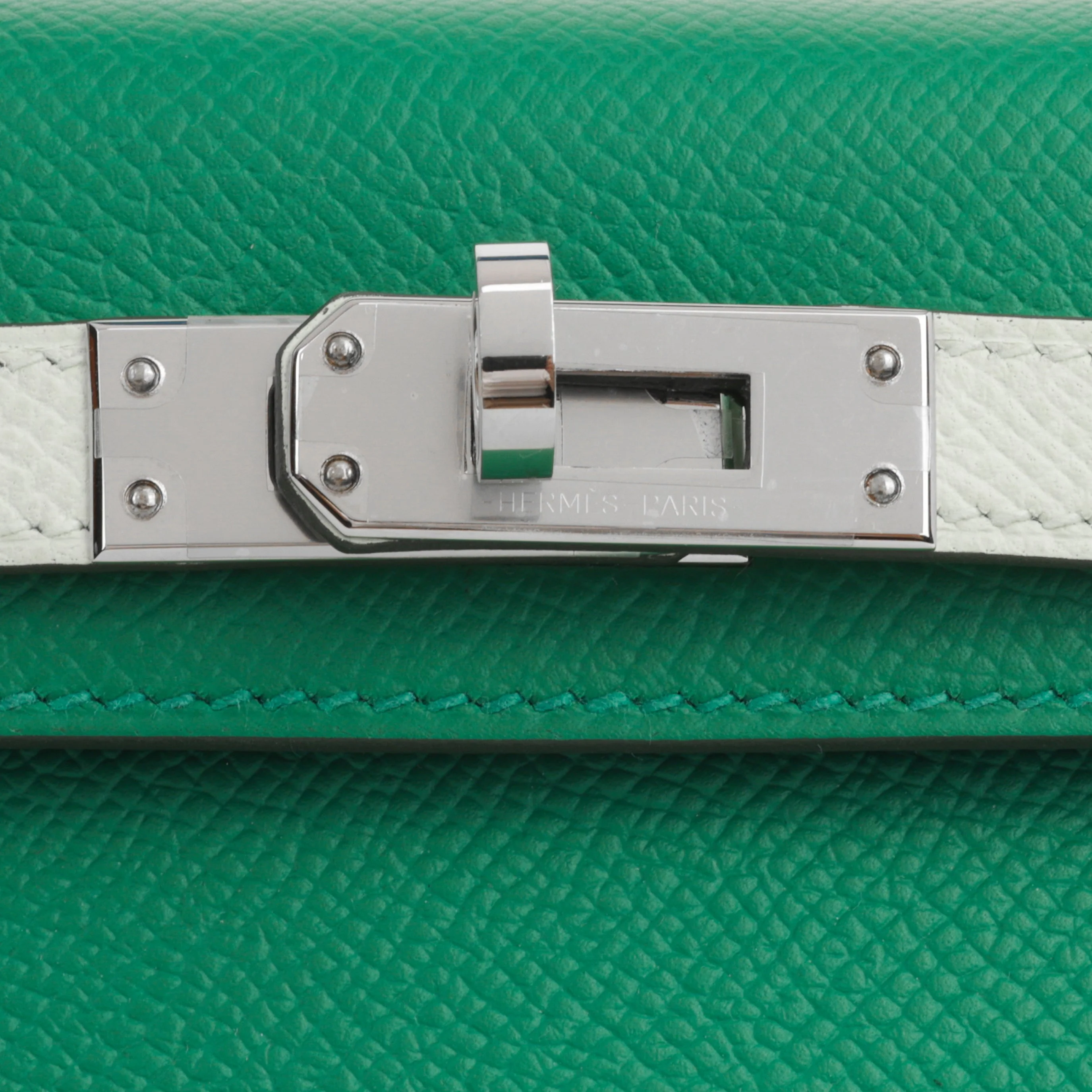 Hermès Mini Kelly Tricolore - Vert Vertigo / Vert Fizz / Bleu Zanzibar Epsom | Palladium Hardware - Image 11