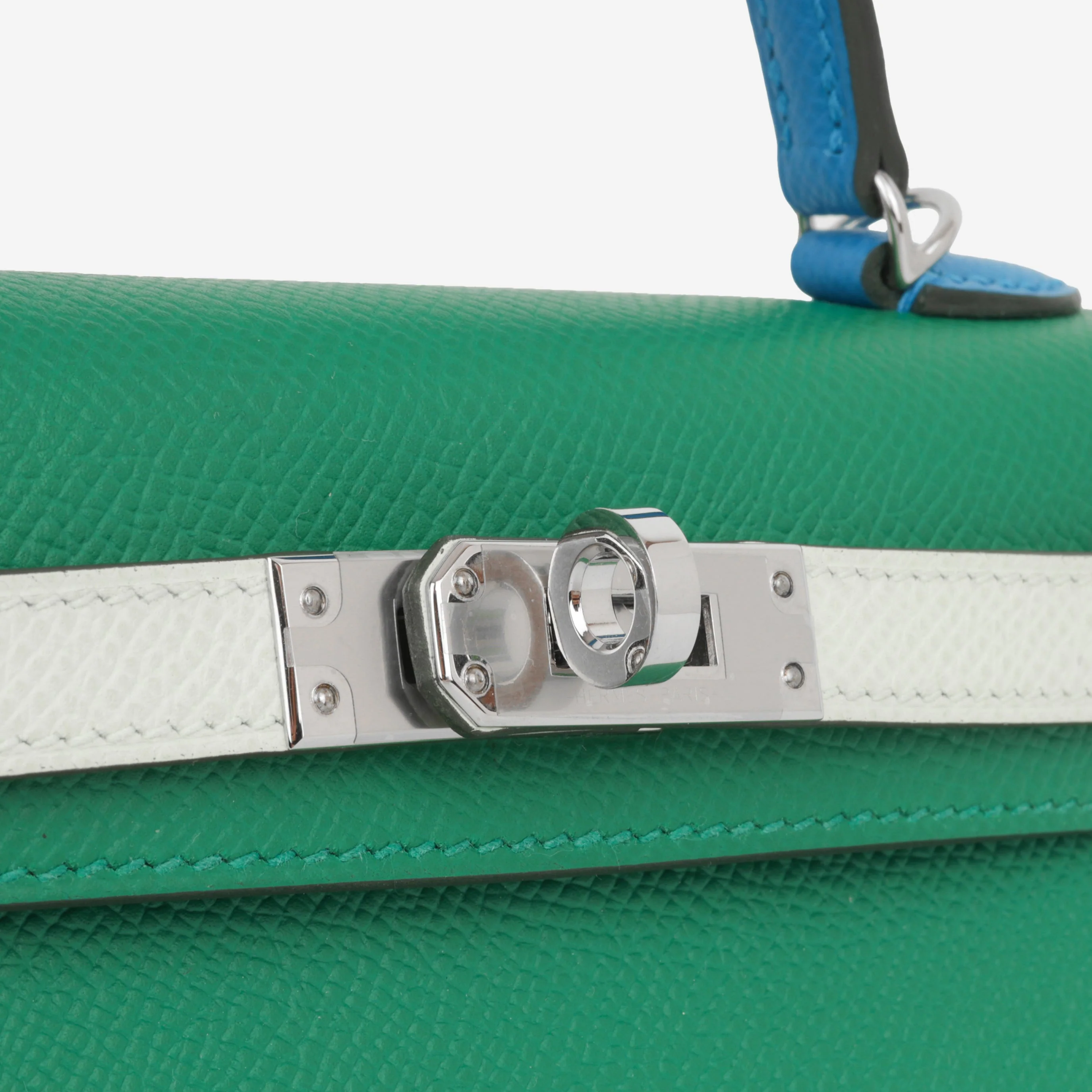 Hermès Mini Kelly Tricolore - Vert Vertigo / Vert Fizz / Bleu Zanzibar Epsom | Palladium Hardware - Image 12