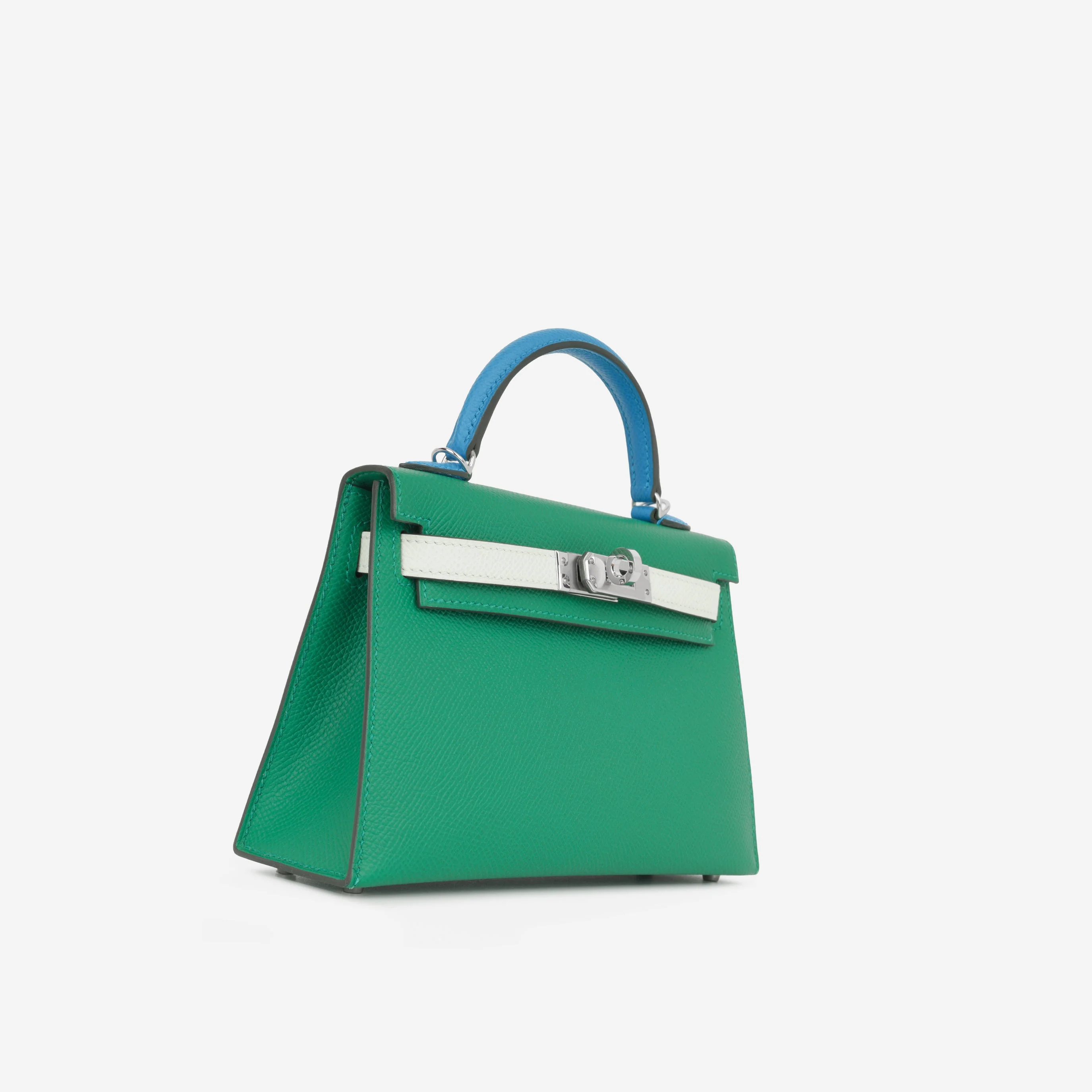 Hermès Mini Kelly Tricolore - Vert Vertigo / Vert Fizz / Bleu Zanzibar Epsom | Palladium Hardware - Image 2