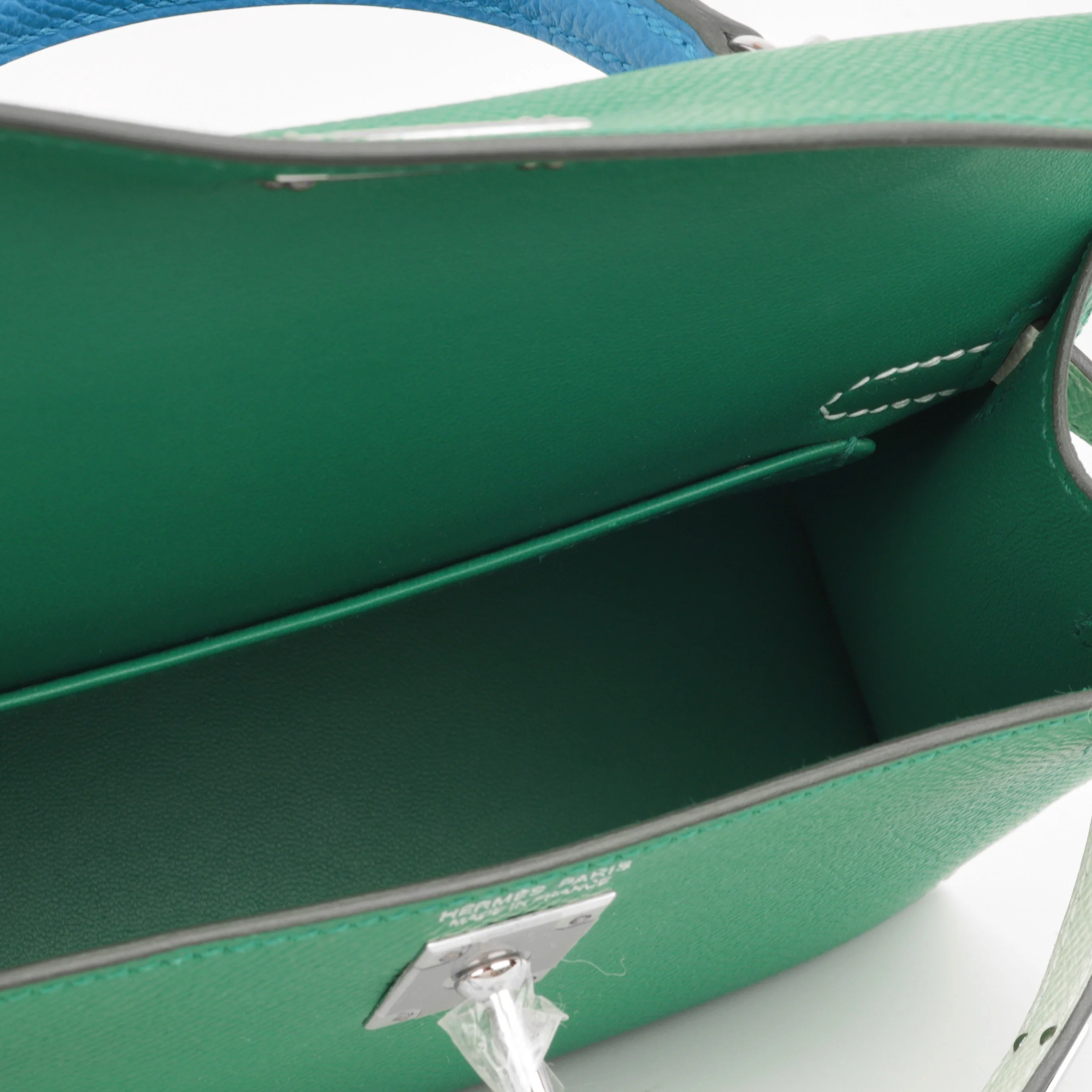 Hermès Mini Kelly Tricolore - Vert Vertigo / Vert Fizz / Bleu Zanzibar Epsom | Palladium Hardware - Image 9