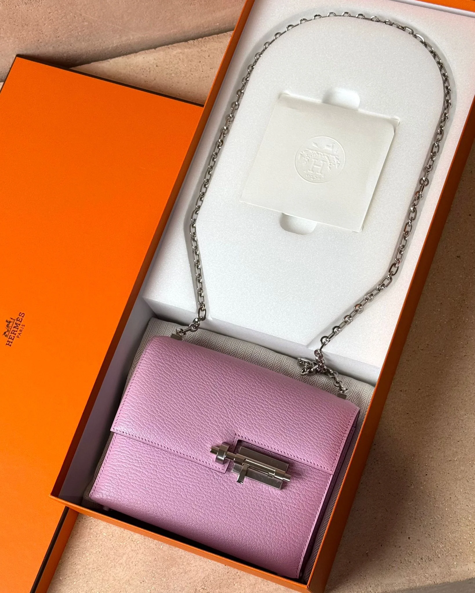 Hermès Mini Verrou Chaine - Mauve Sylvestre Chevre | Palladium Hardware - Image 8