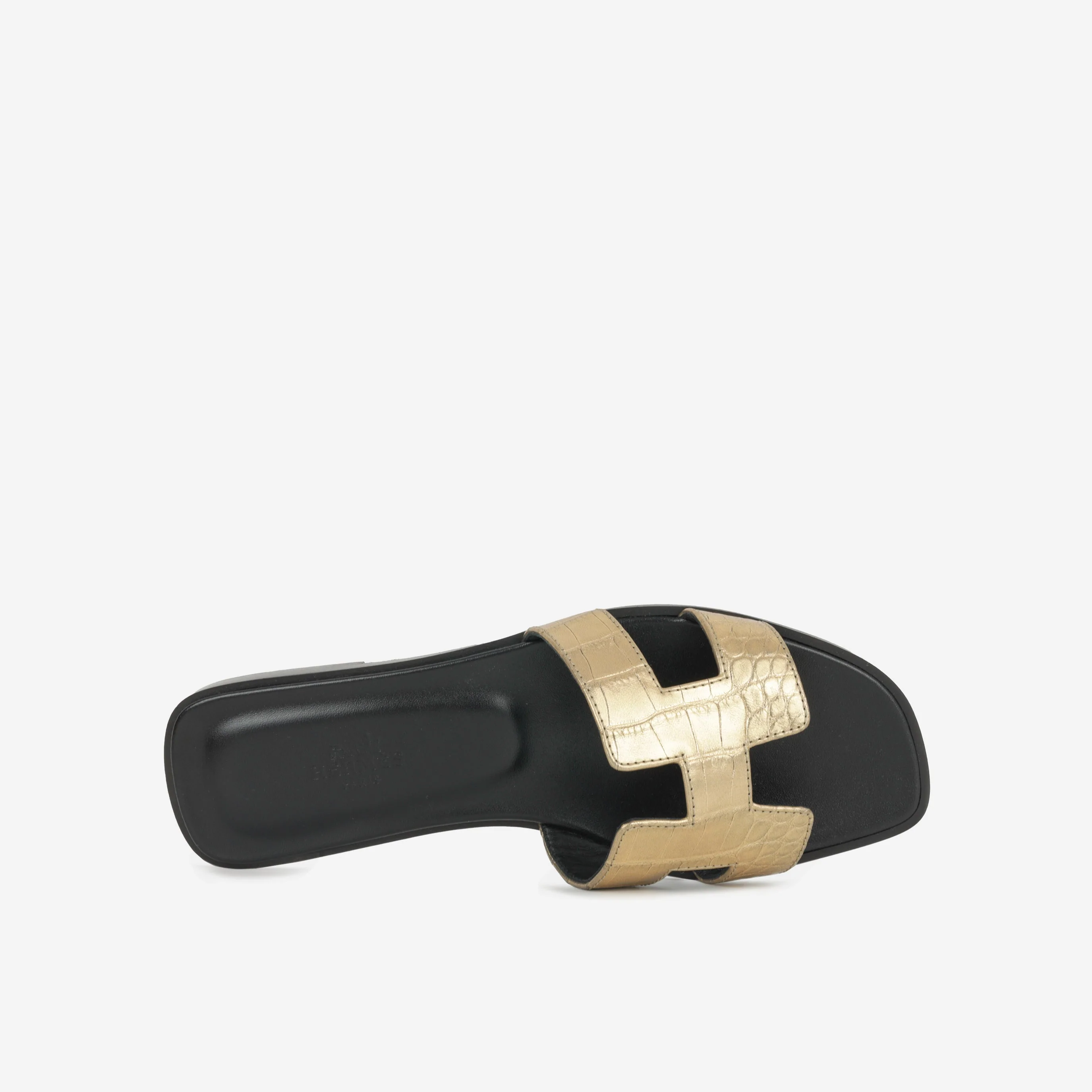 Hermès Oran Sandals - Dore Fonce Alligator Mississipiensis / Noir Swift - Image 3