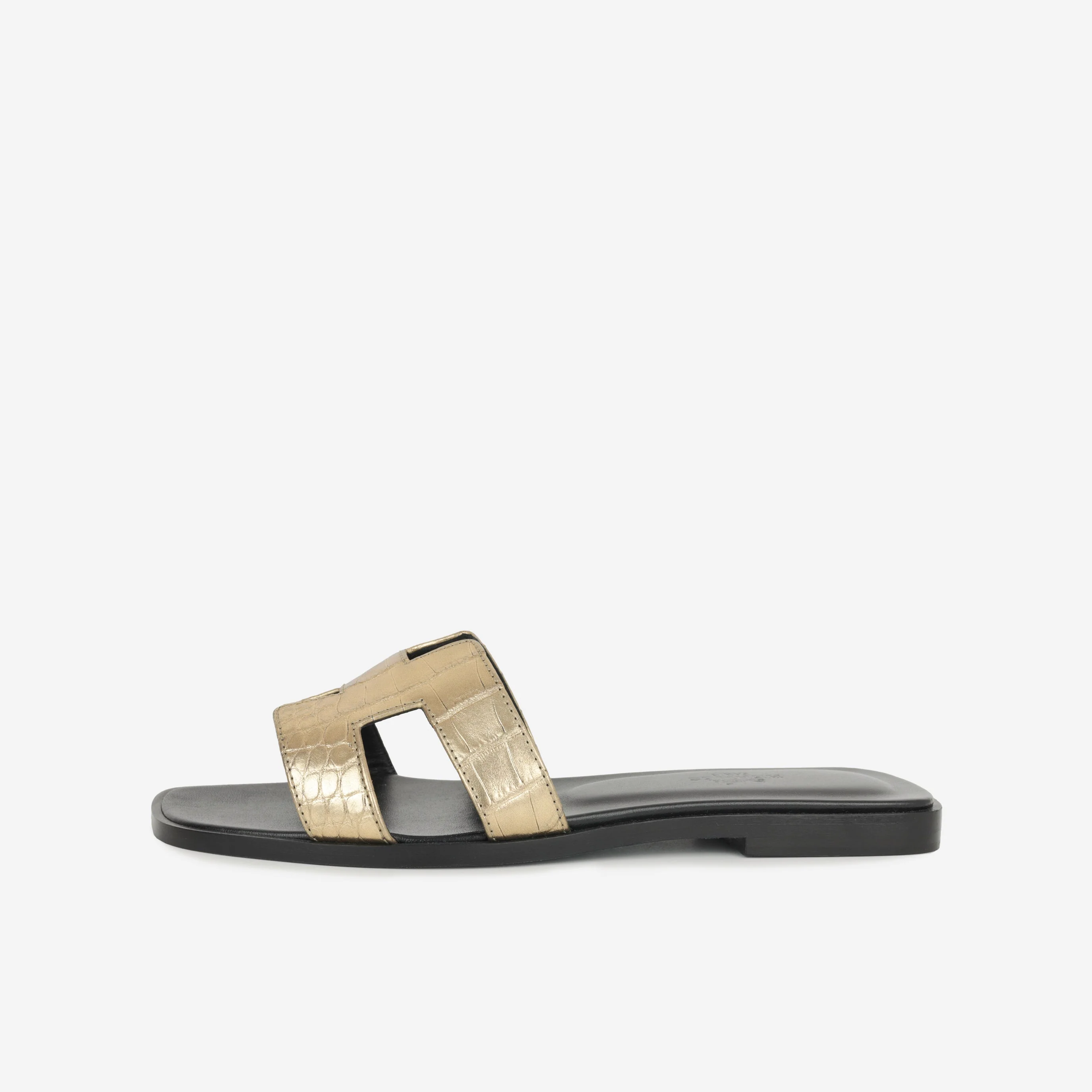 Hermès Oran Sandals - Dore Fonce Alligator Mississipiensis / Noir Swift - Image 4