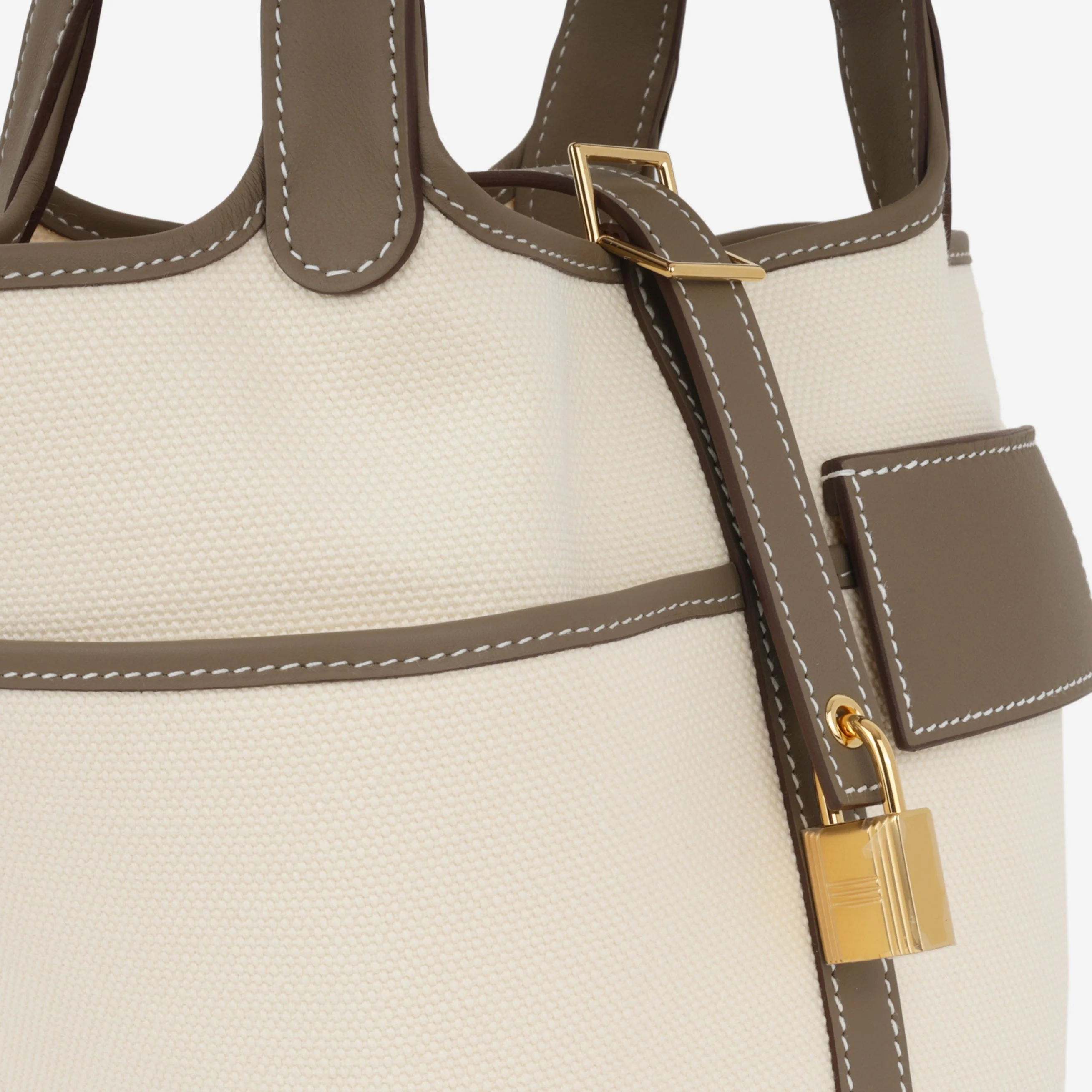 Hermès Picotin 18 Cargo - Ecru Canvas / Etoupe Swift | Gold Hardware - Image 8