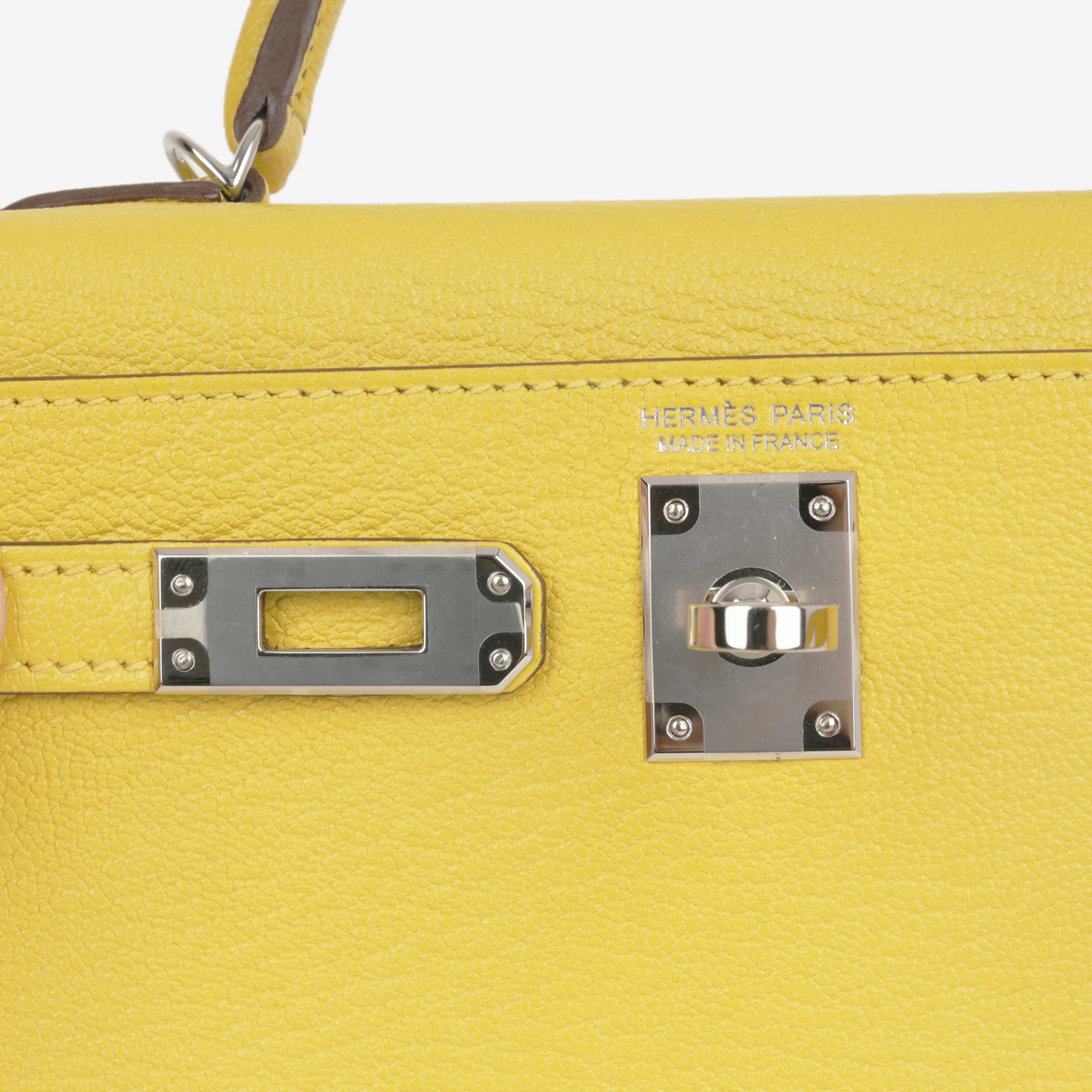 Hermès Verso Mini Kelly - Jaune De Naples Chevron Mysore / Beton Interior | Palladium Hardware - Image 8