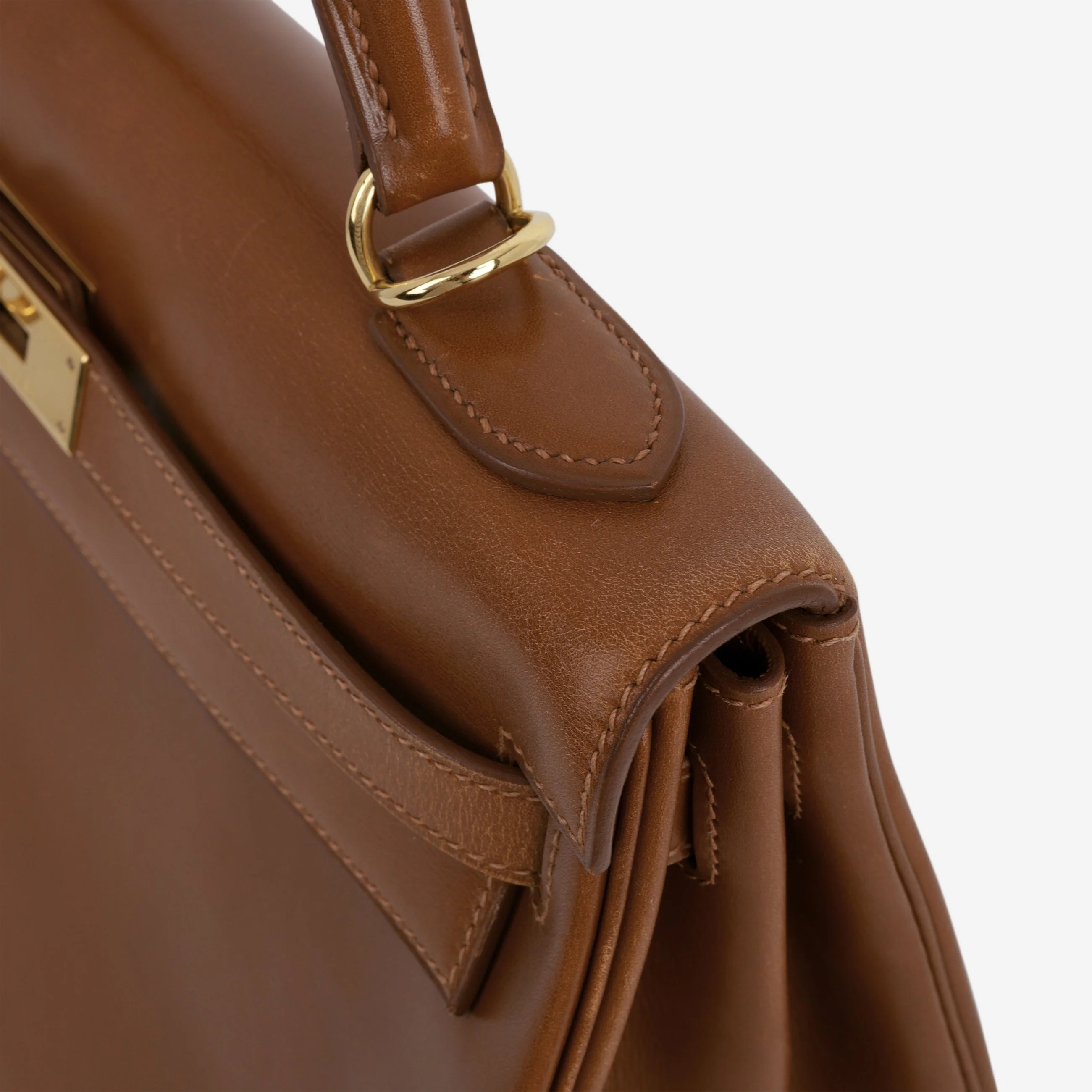 Hermès Vintage Kelly 32 Retourne - Noisette Box Calf | Gold Hardware - Image 13