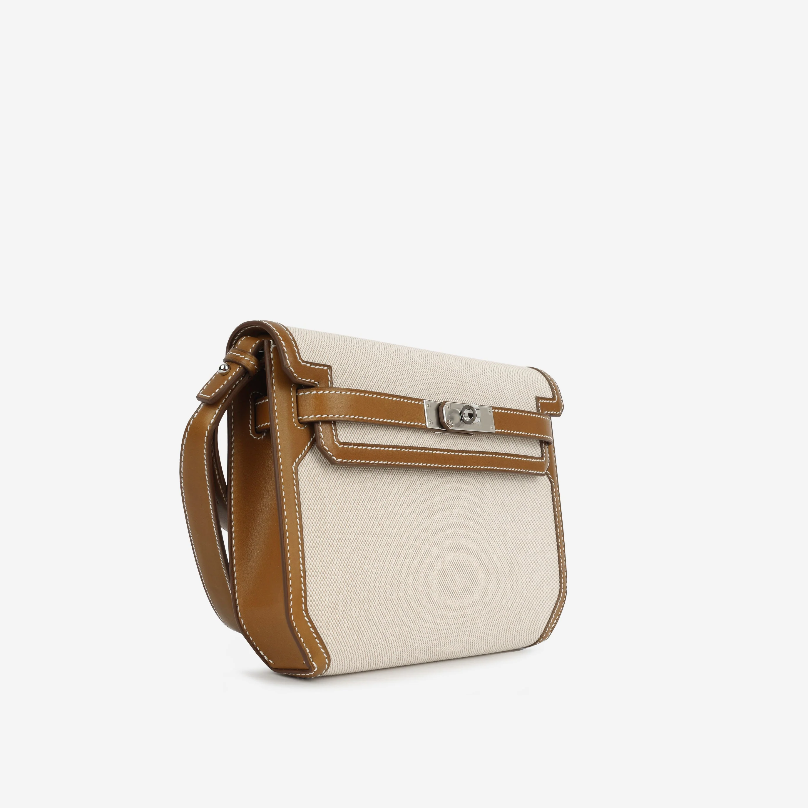 Hermès Kelly Dépêches 25 - Fauve Barenia/Ecru Toile | Palladium Hardware - Image 3