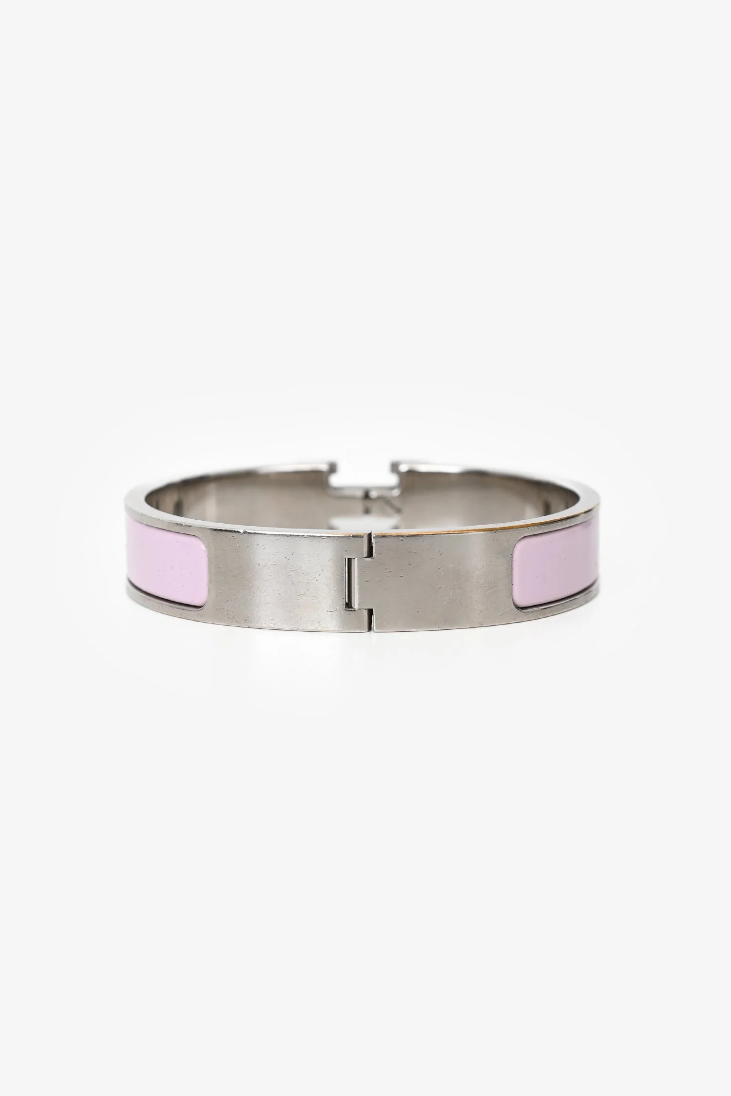 Hermès Light Pink Enamel Palladium Plated Clic H Narrow Bracelet - Image 3