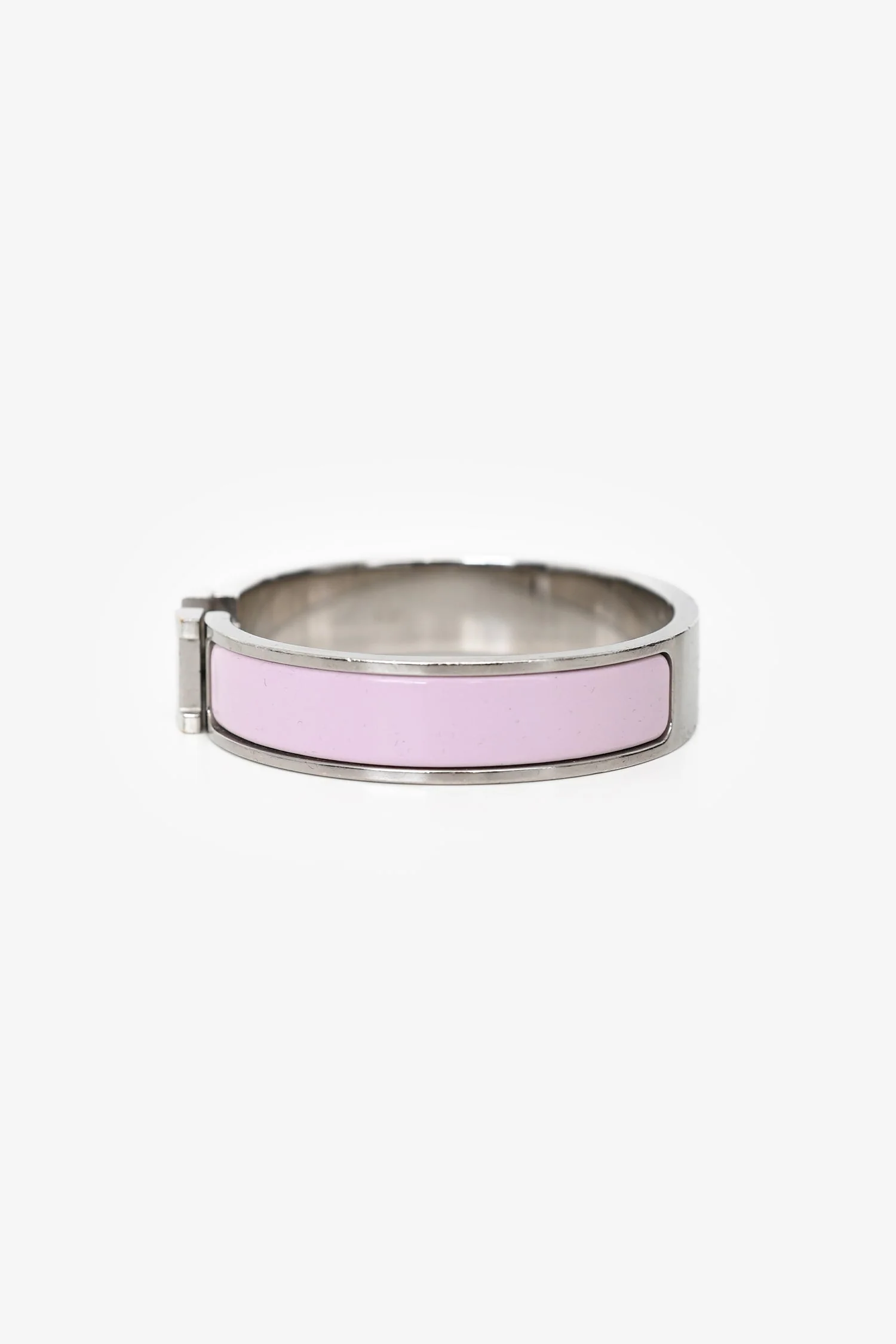 Hermès Light Pink Enamel Palladium Plated Clic H Narrow Bracelet - Image 4