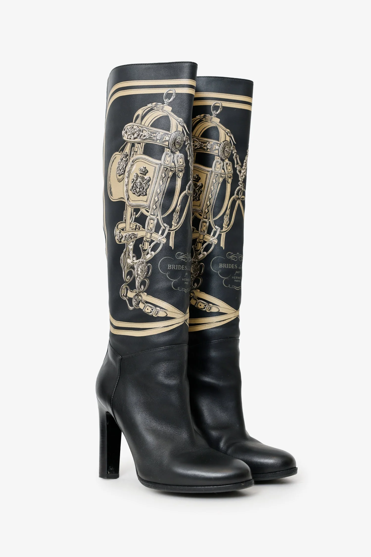 Hermès Limited Edition Black Leather Hand Paint Knee High Boots Size 39 - Image 2
