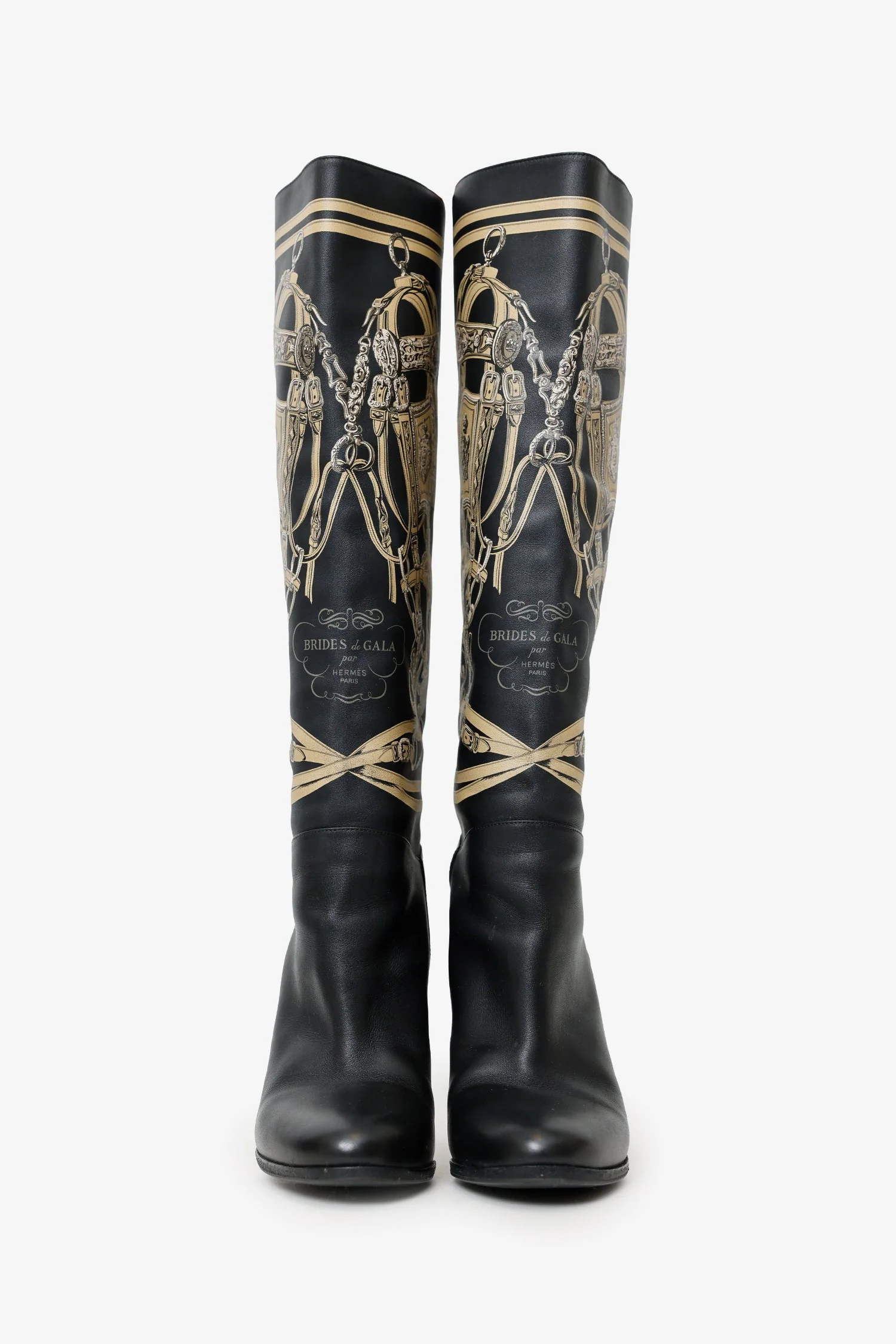 Hermès Limited Edition Black Leather Hand Paint Knee High Boots Size 39 - Image 3