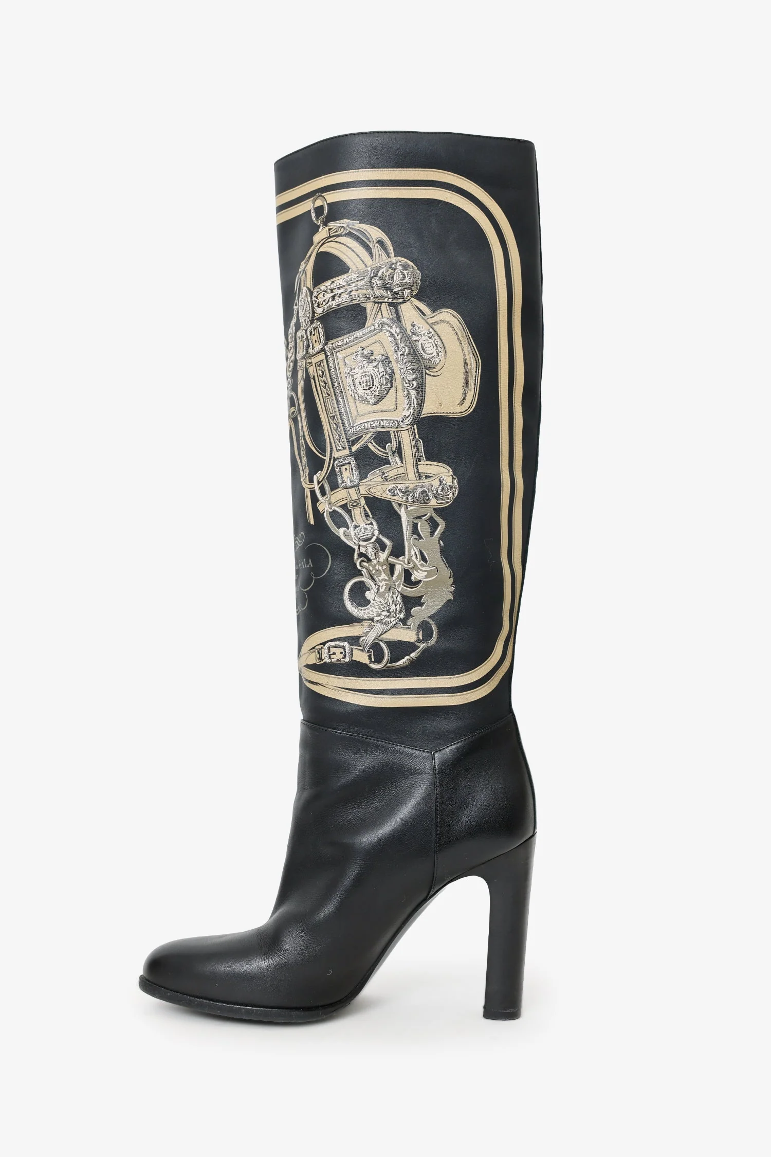 Hermès Limited Edition Black Leather Hand Paint Knee High Boots Size 39 - Image 4