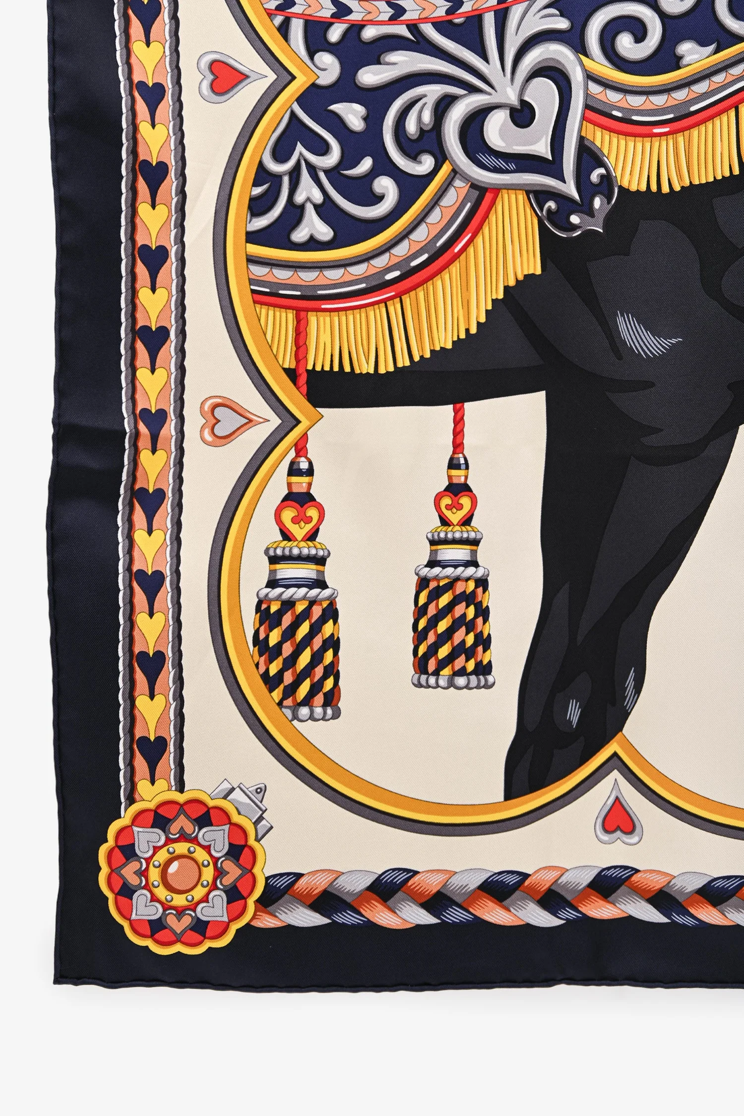 Hermès Navy/Cream Silk 'Harnais de Coeur' Scarf 90 - Image 2