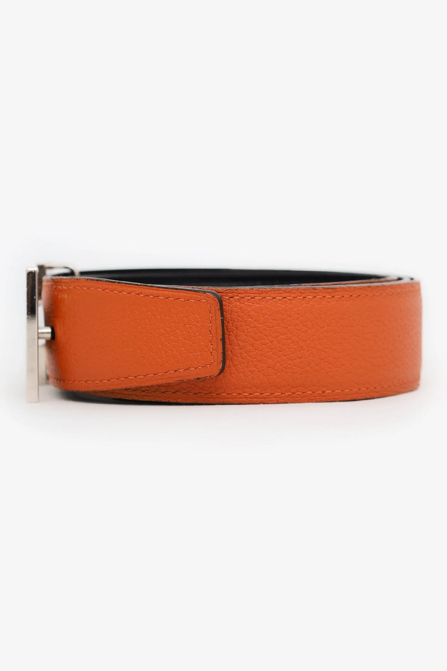 Hermes Orange/Brown Togo/Swift Leather Reversible Constance Belt Size 85 - Image 2