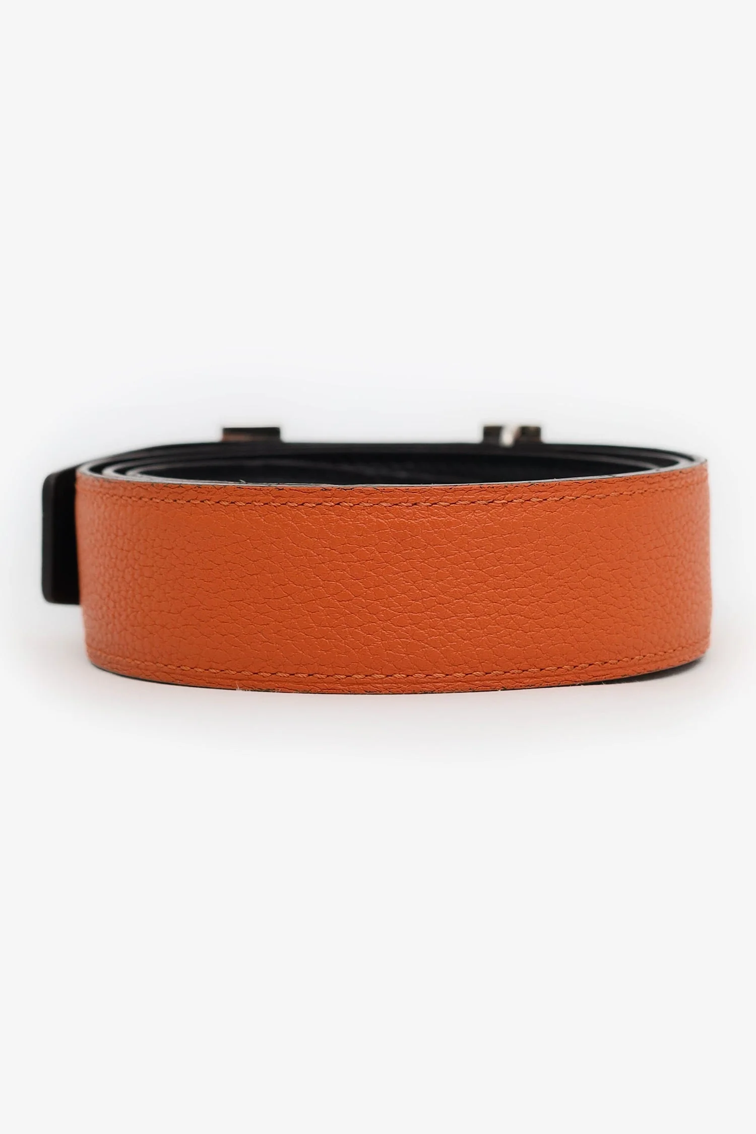 Hermes Orange/Brown Togo/Swift Leather Reversible Constance Belt Size 85 - Image 3