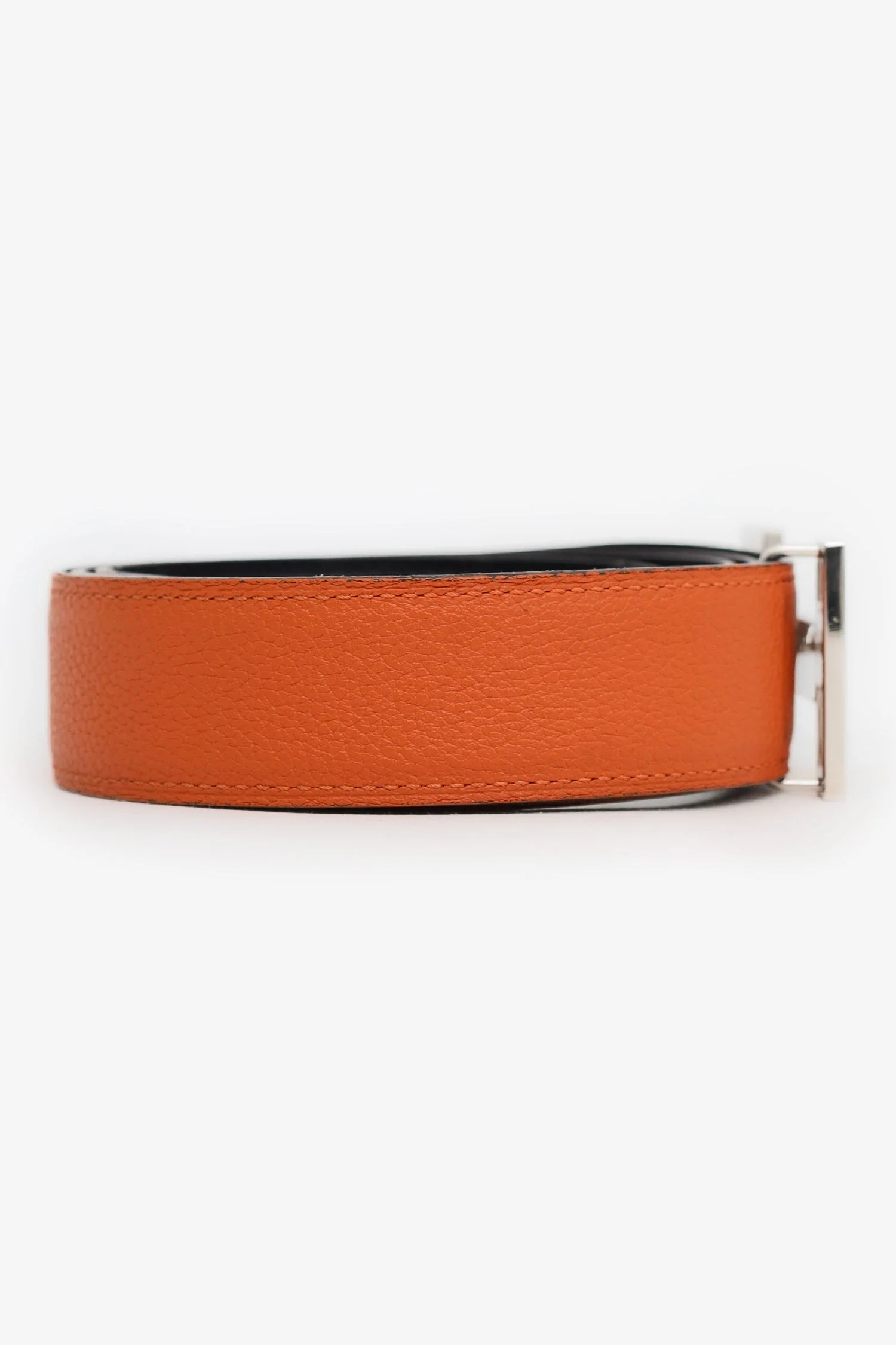 Hermes Orange/Brown Togo/Swift Leather Reversible Constance Belt Size 85 - Image 4