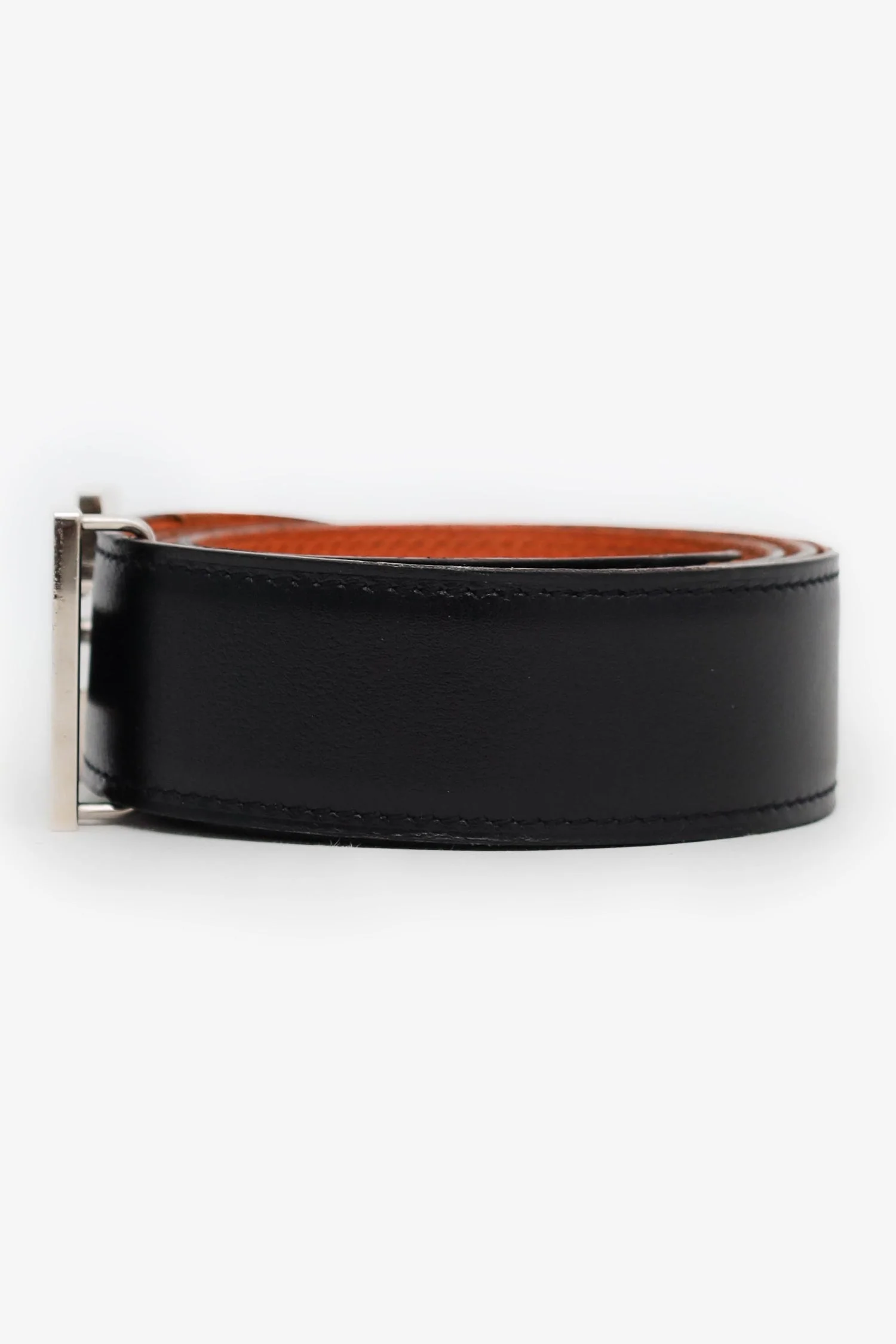 Hermes Orange/Brown Togo/Swift Leather Reversible Constance Belt Size 85 - Image 6