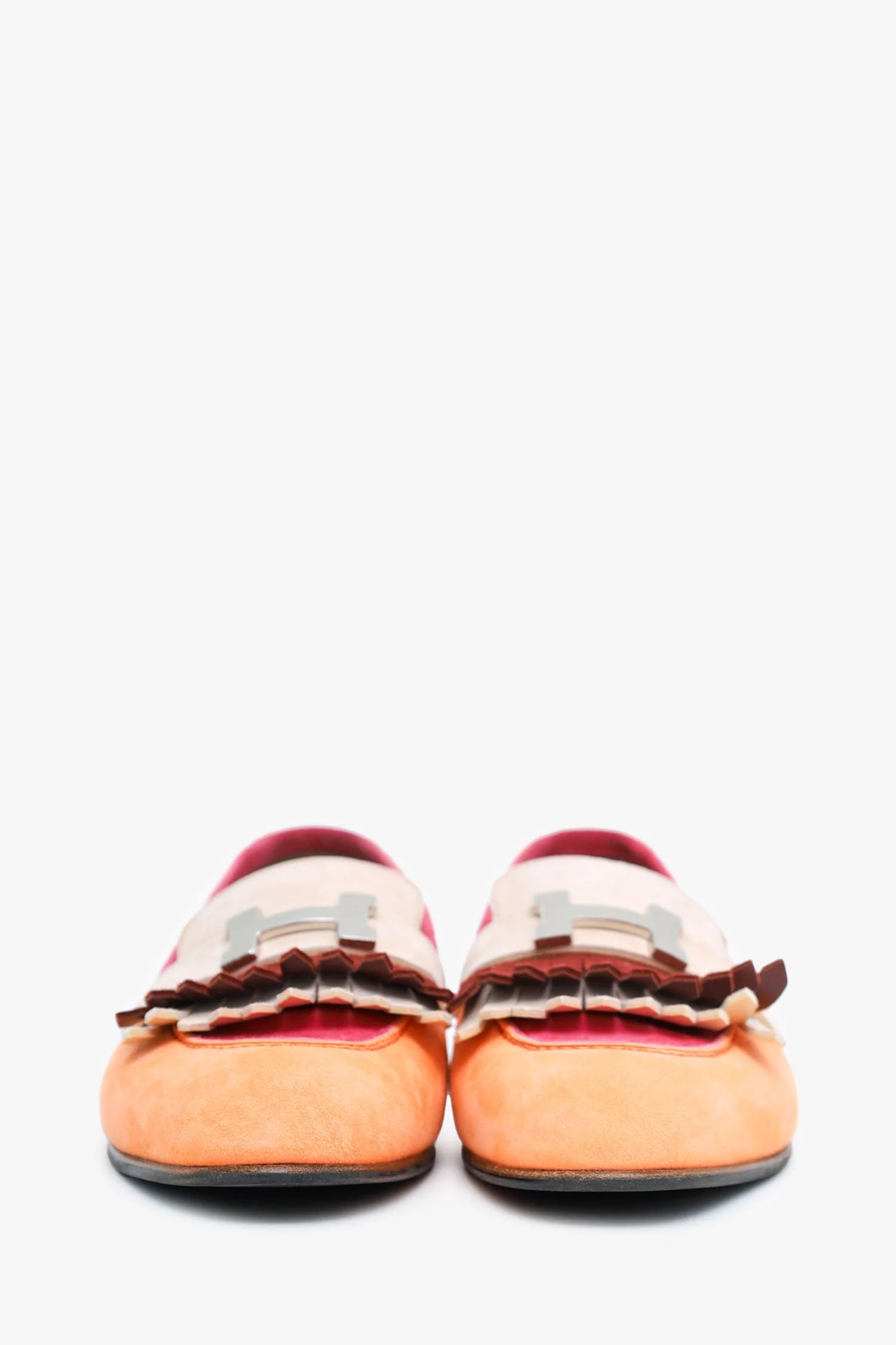 Hermès Orange/Pink Suede 'Royal' Loafers Size 36 - Image 3