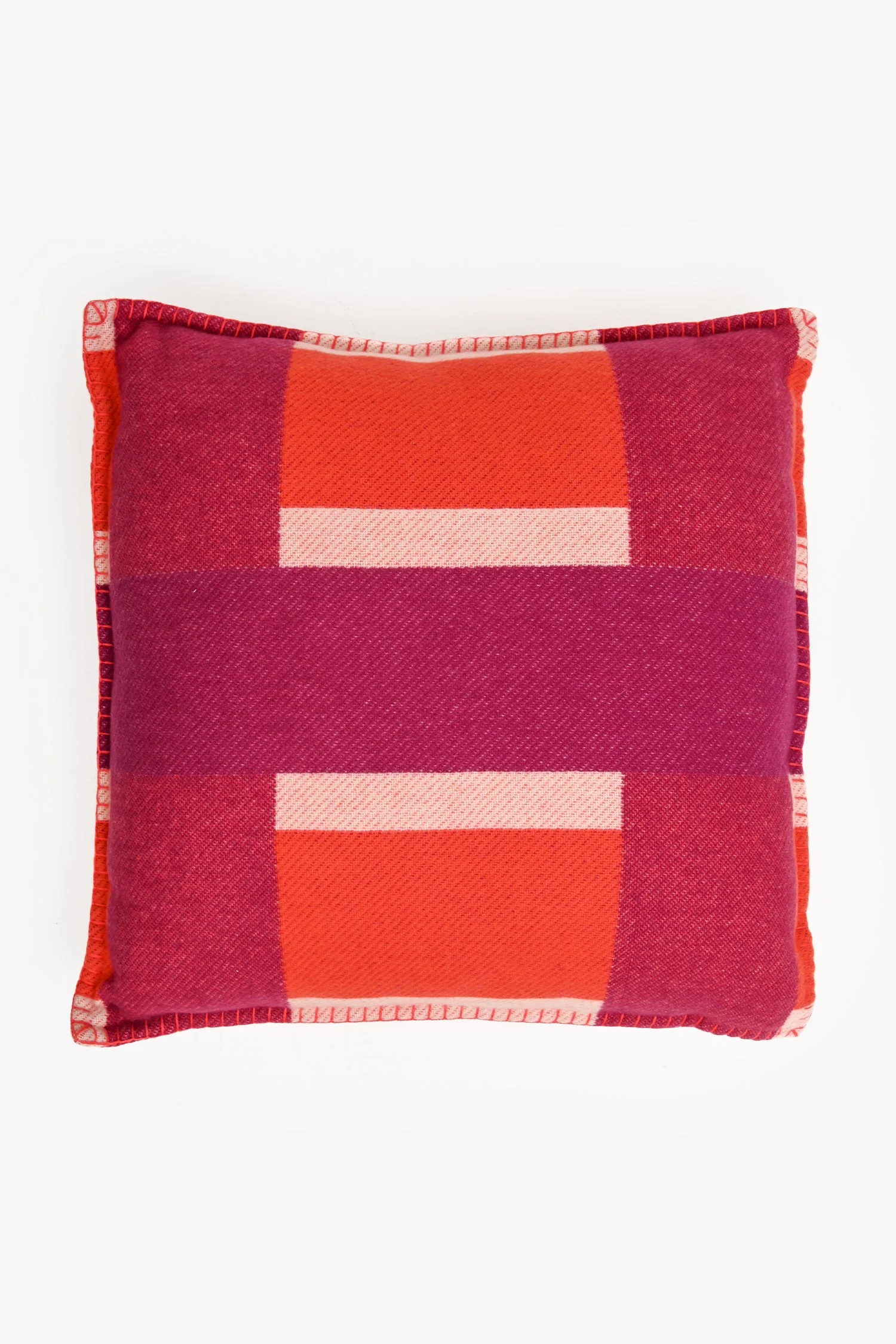 Hermès Orange/Purple Wool/Cashmere Colour Block Pillow 50cm