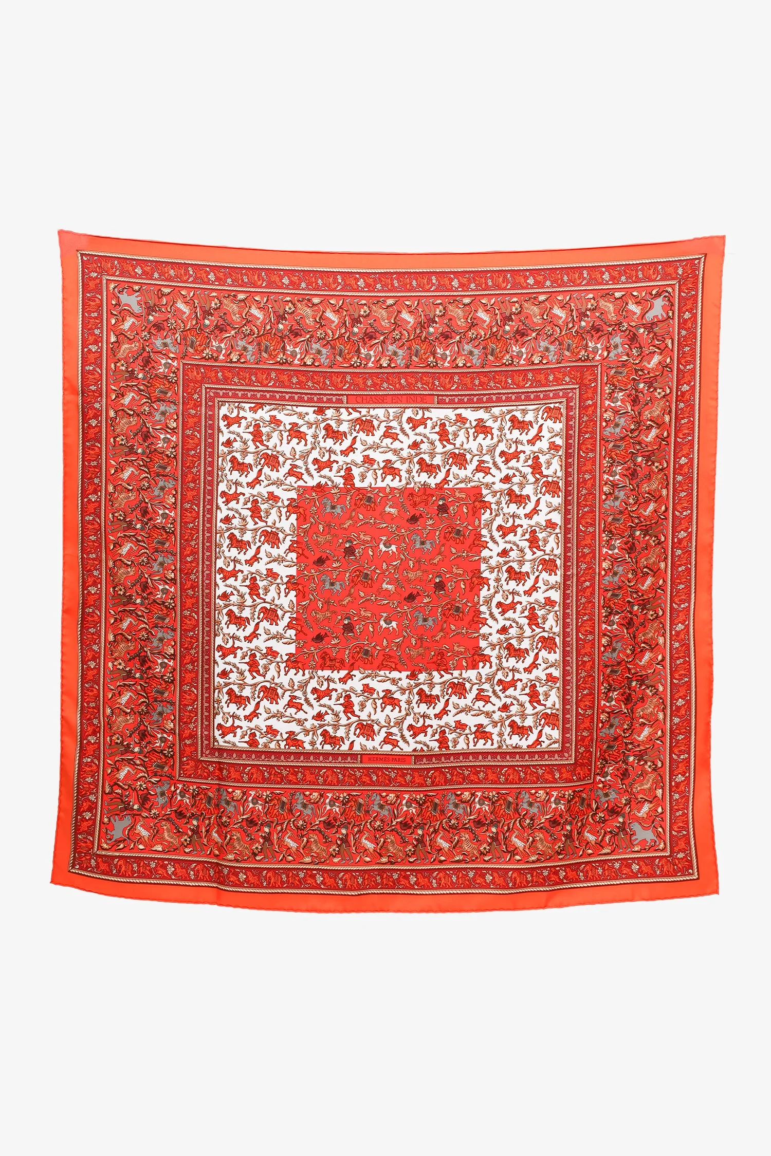 Hermès Orange/Red 'Chasse En Inde En Soie' Silk Scarf Size 90 - Image 2