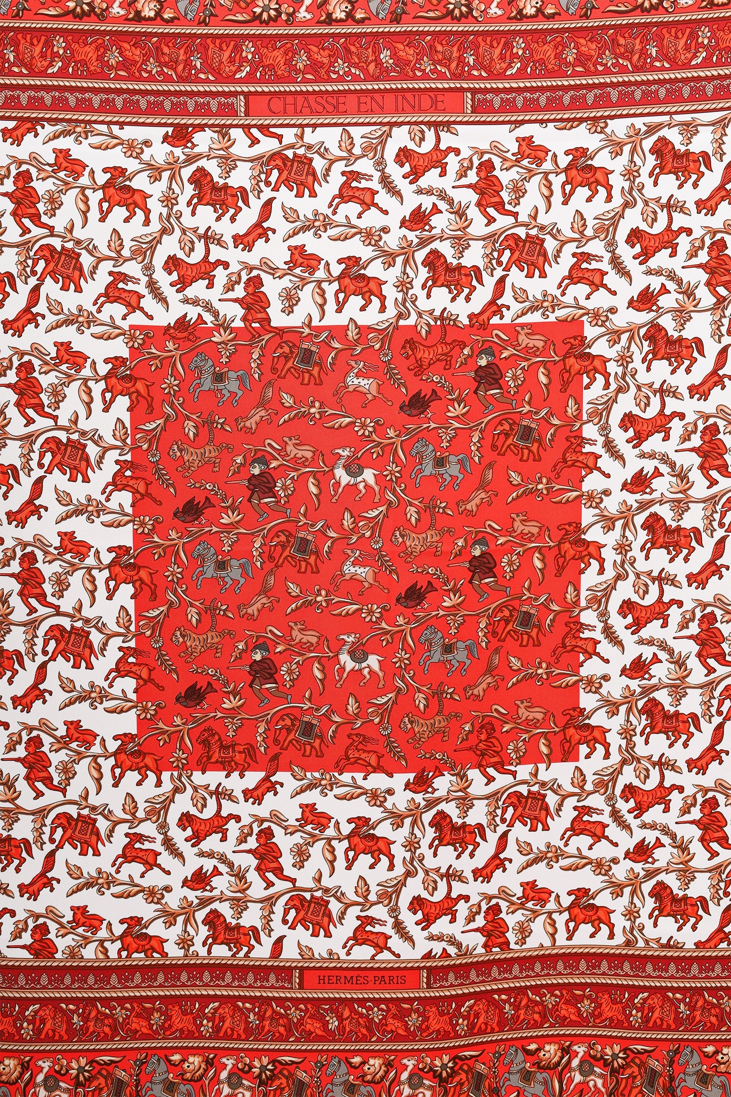 Hermès Orange/Red 'Chasse En Inde En Soie' Silk Scarf Size 90 - Image 3