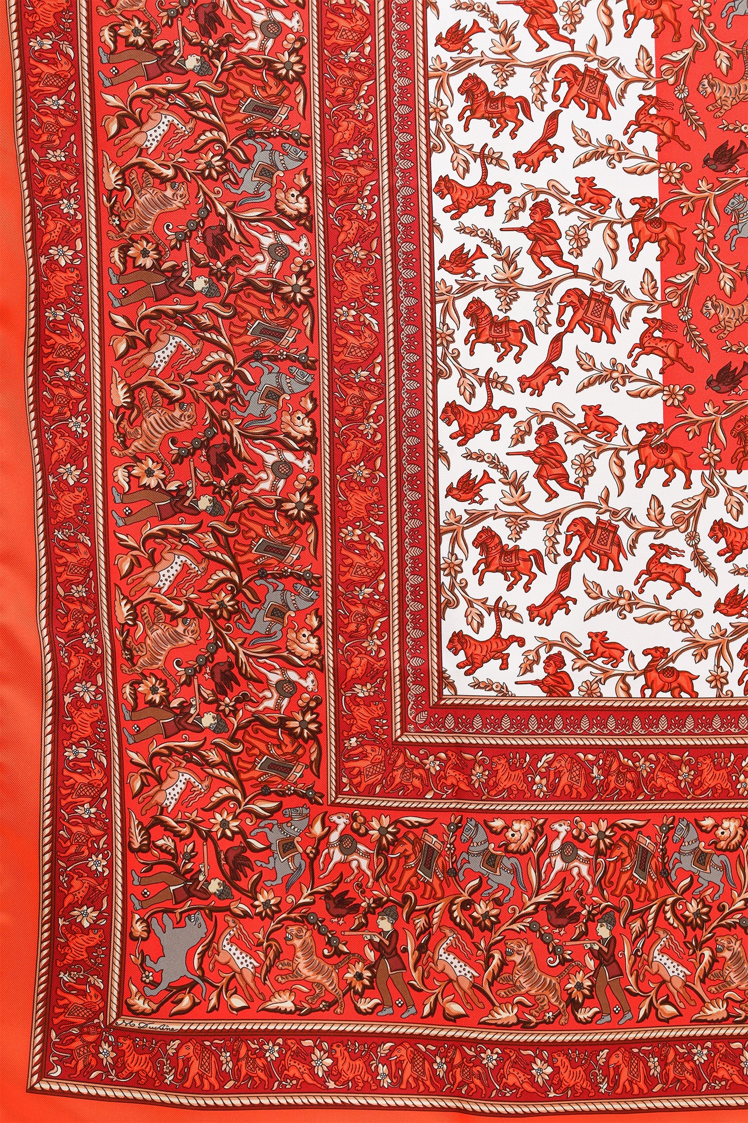 Hermès Orange/Red 'Chasse En Inde En Soie' Silk Scarf Size 90 - Image 4