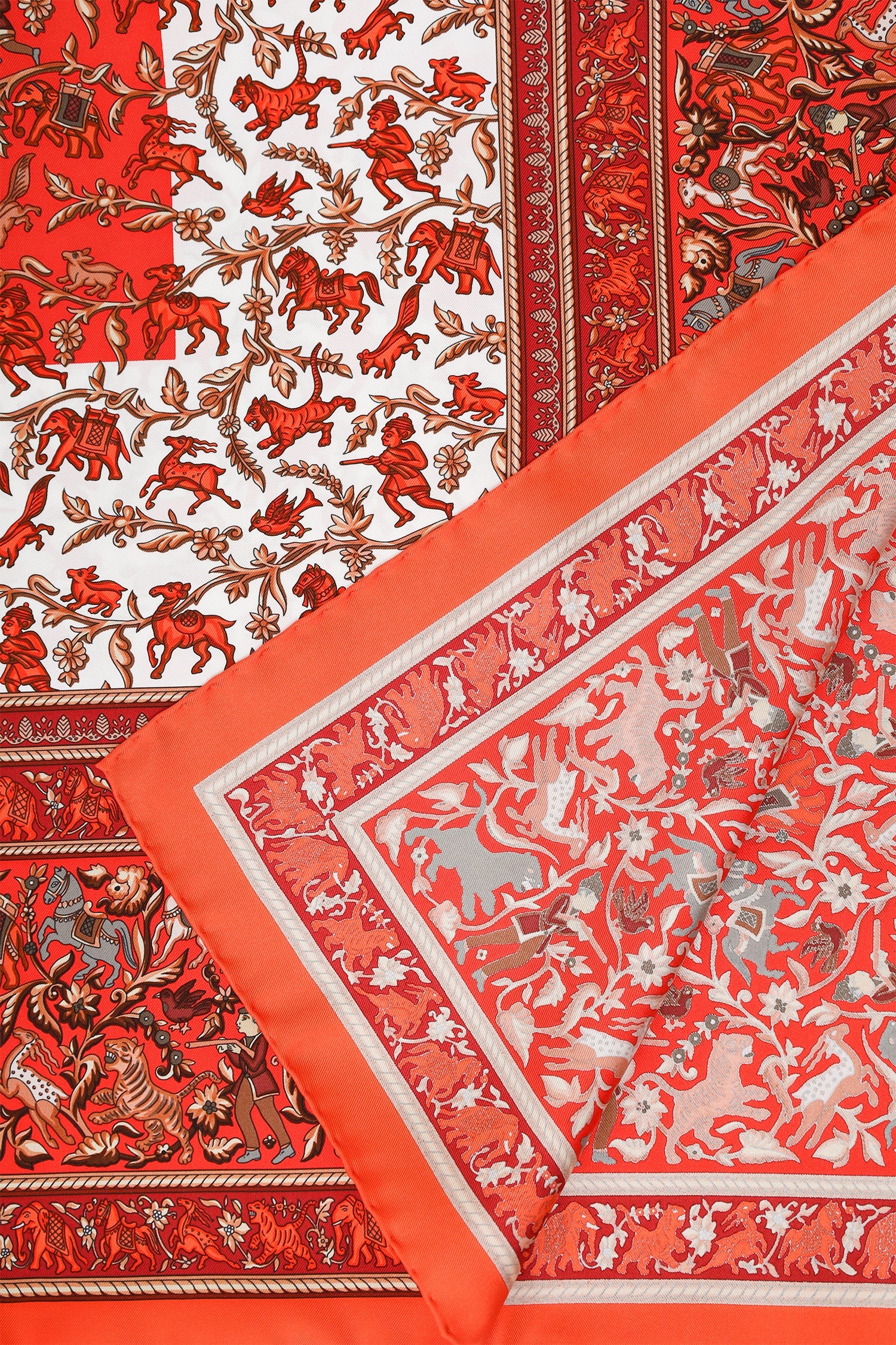 Hermès Orange/Red 'Chasse En Inde En Soie' Silk Scarf Size 90 - Image 5
