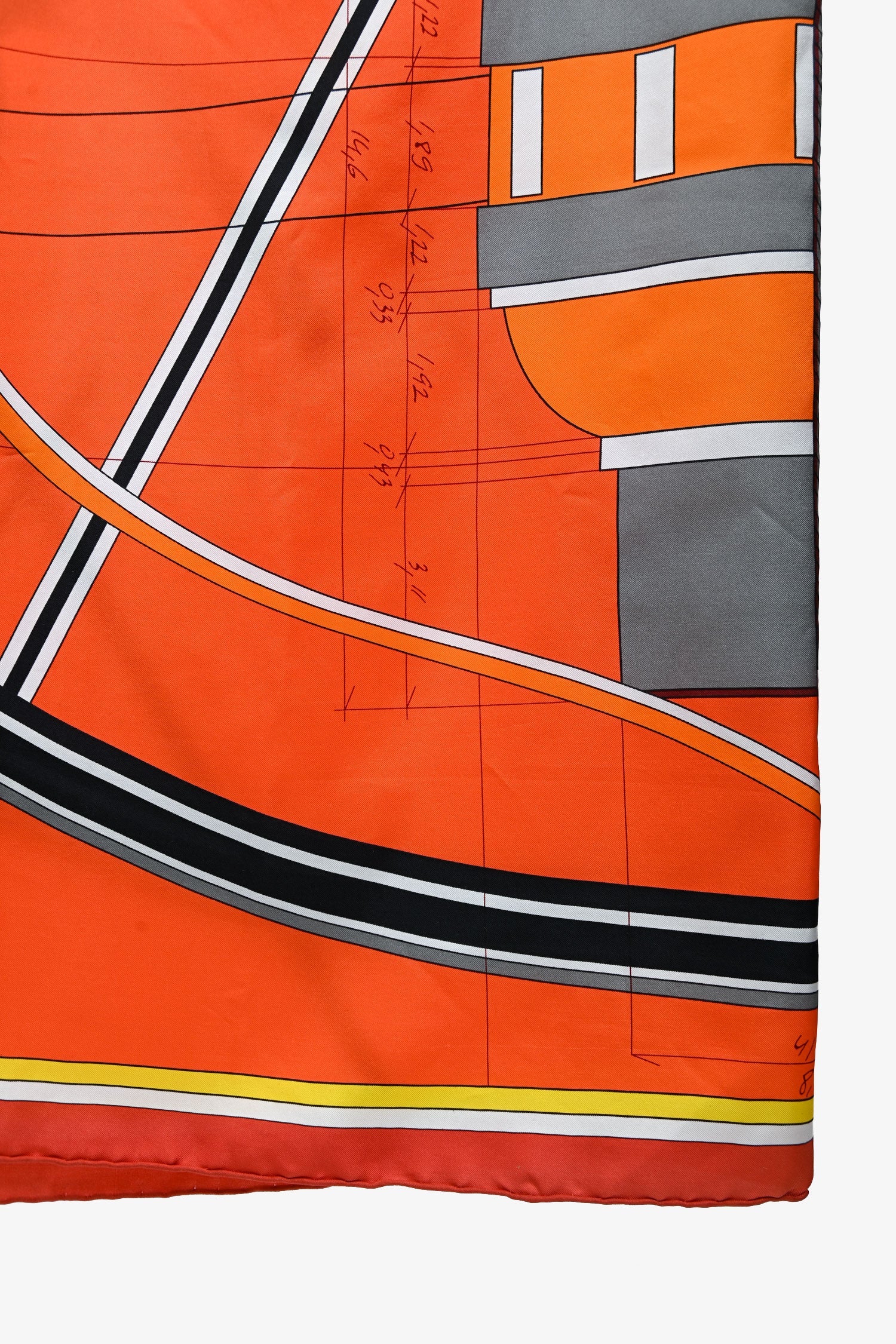 Hermès Orange Silk 'Projet de Voiture Petit-Duc Bateau Motif' 140 Shawl - Image 2