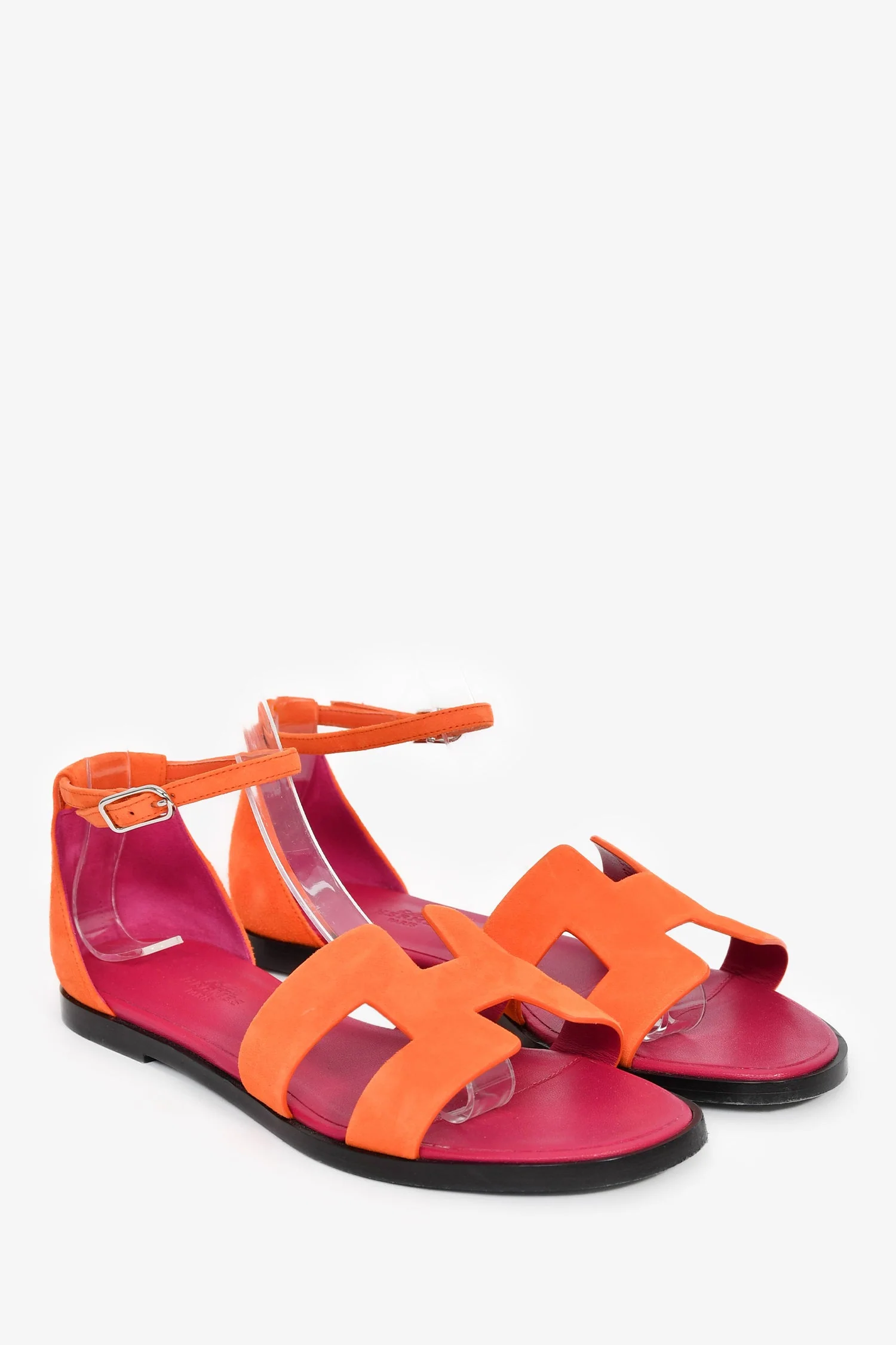 Hermès Orange Suede/Pink Leather Santorini Sandals Size 37 - Image 2