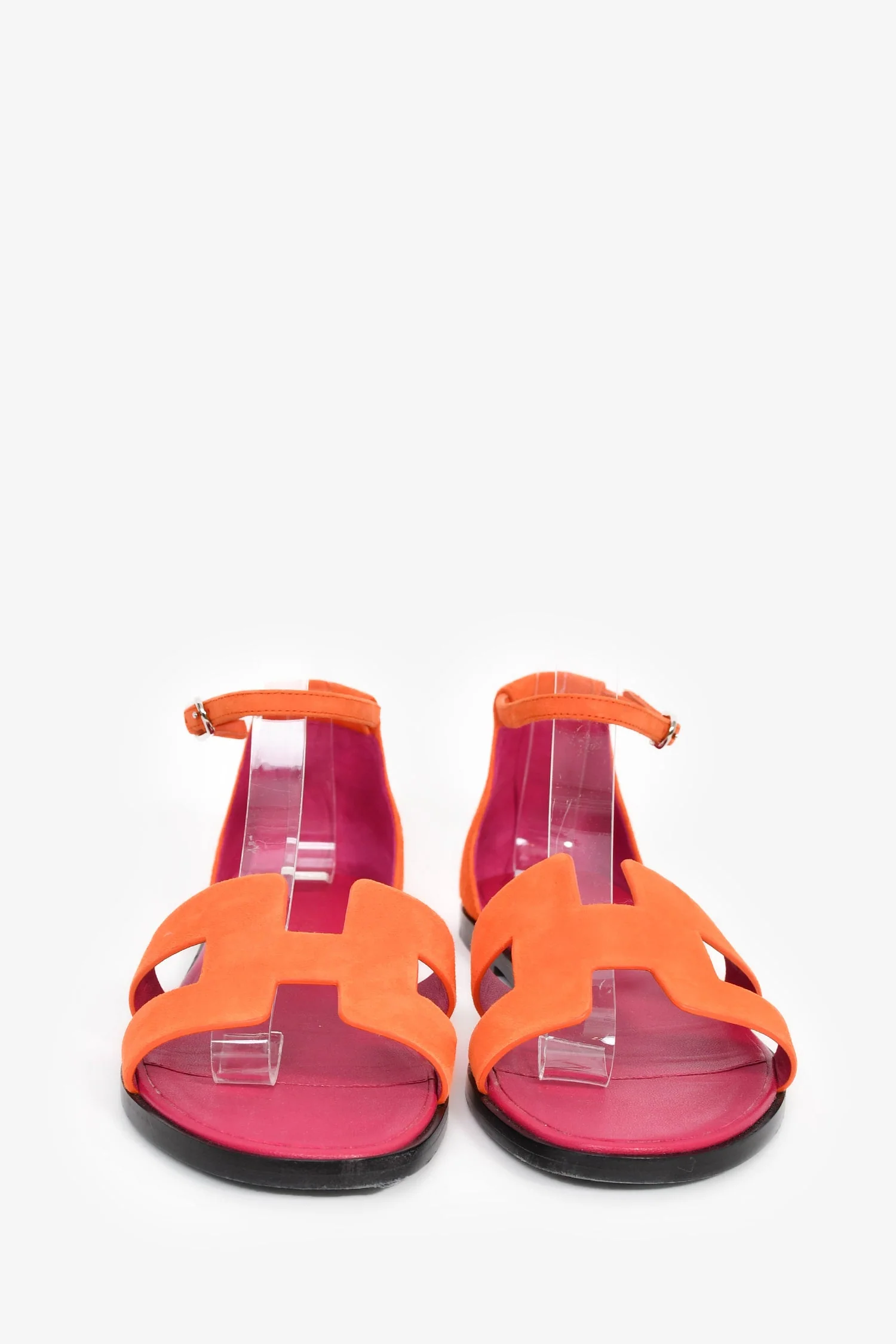 Hermès Orange Suede/Pink Leather Santorini Sandals Size 37 - Image 3