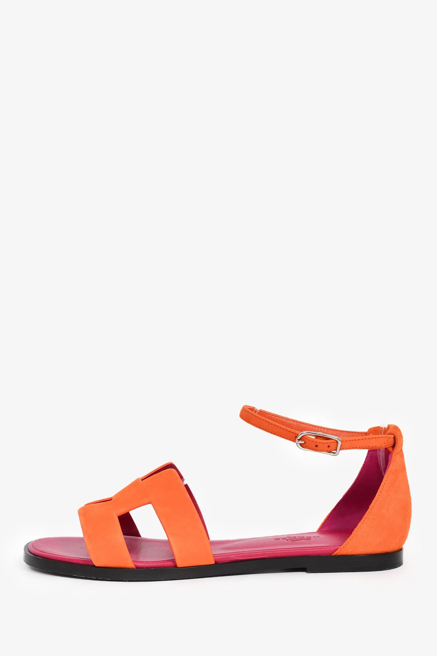 Hermès Orange Suede/Pink Leather Santorini Sandals Size 37 - Image 4