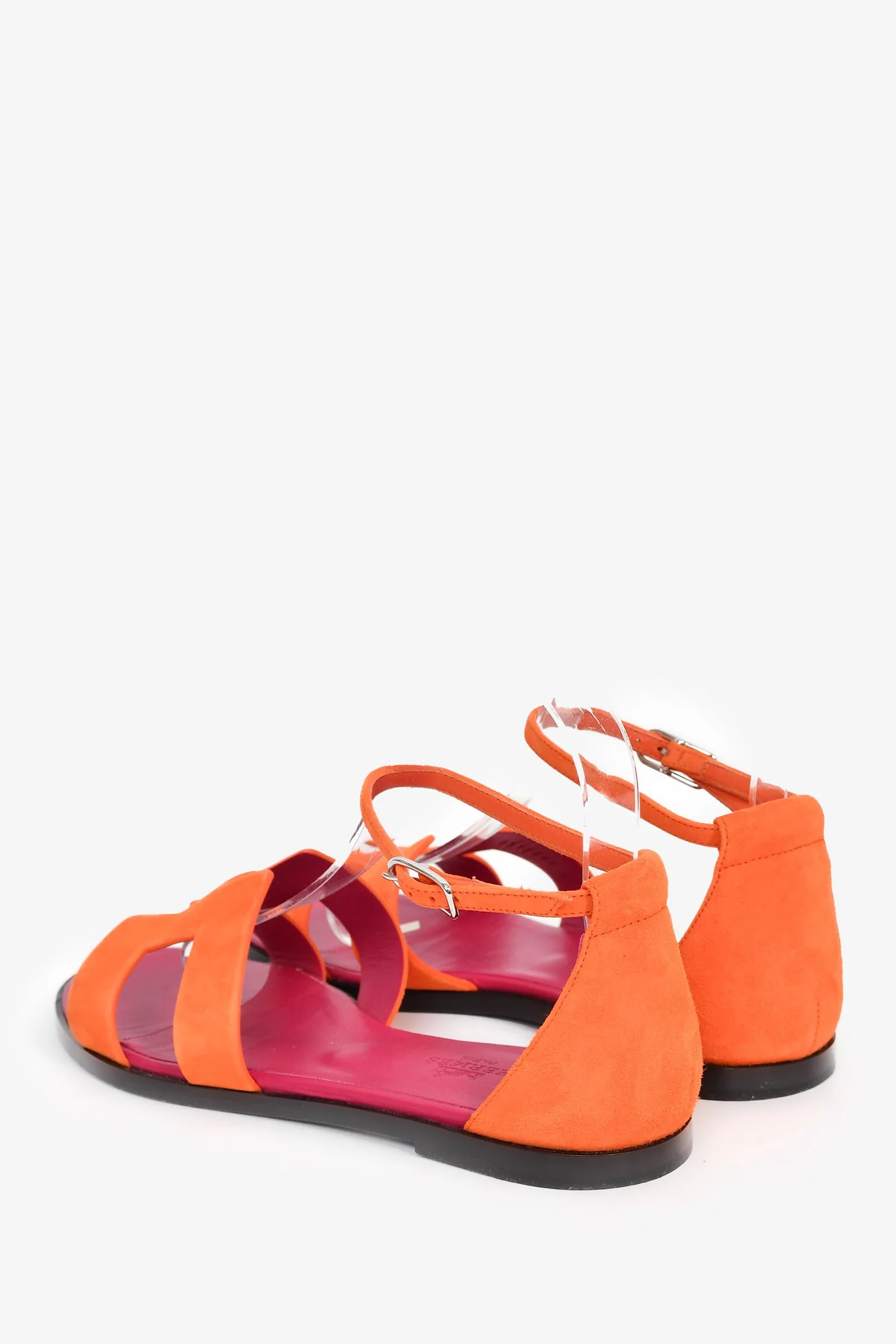Hermès Orange Suede/Pink Leather Santorini Sandals Size 37 - Image 5