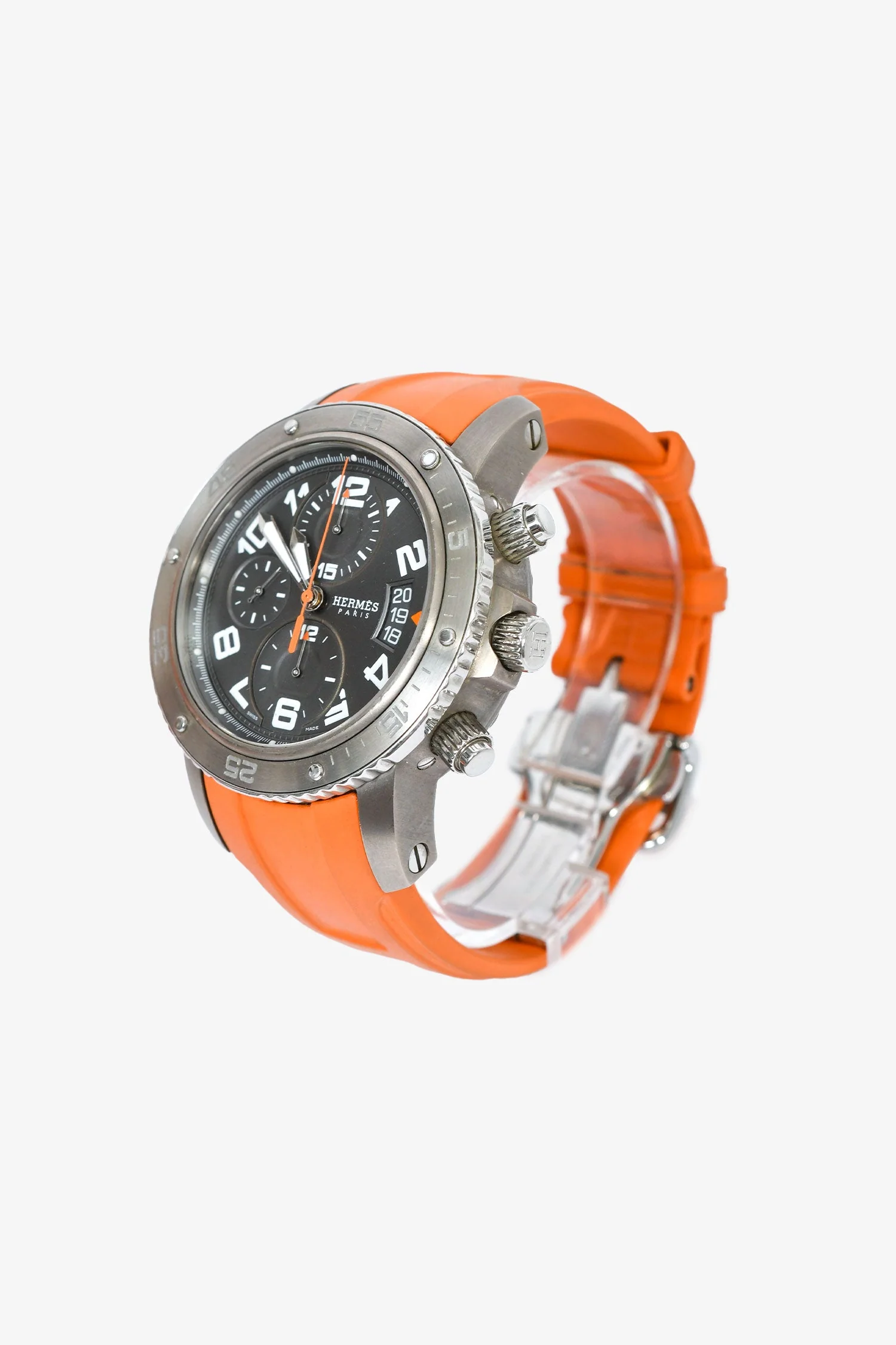 Hermès Orange Titanium Automatic Clipper Chronograph Watch 44mm - Image 2