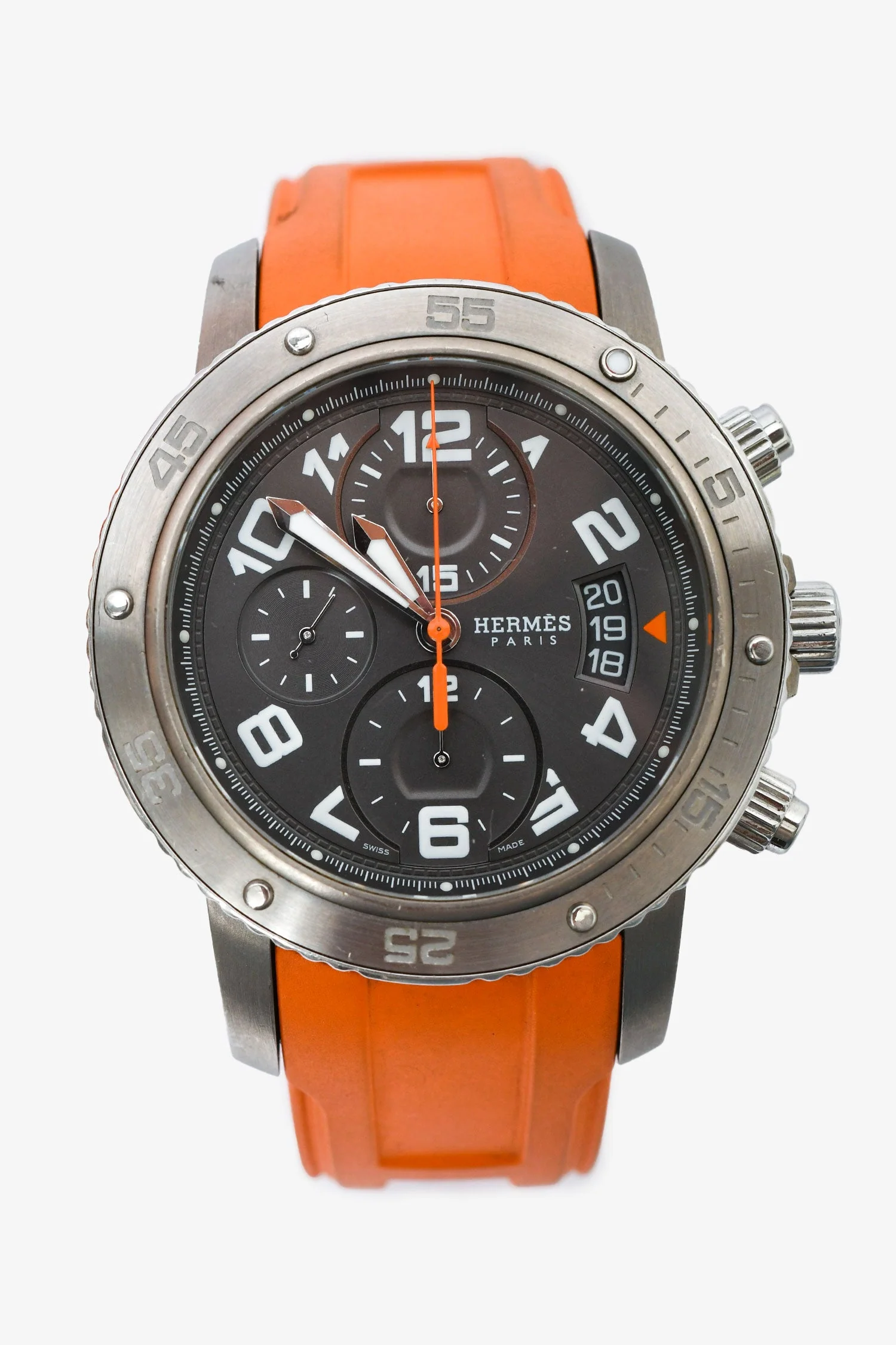 Hermès Orange Titanium Automatic Clipper Chronograph Watch 44mm - Image 5