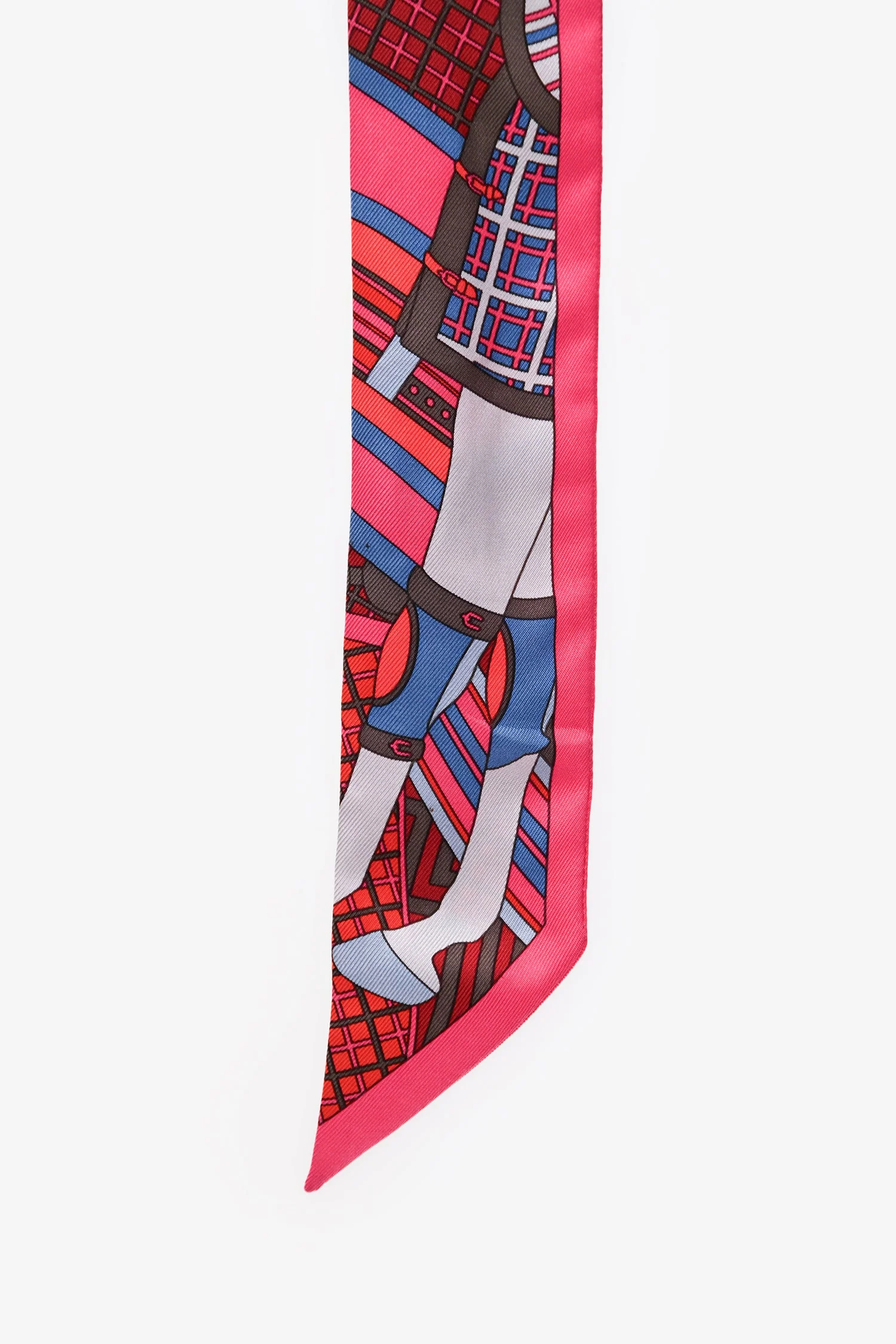 Hermès Pink/Blue Silk Graphic Print Twilly - Image 2