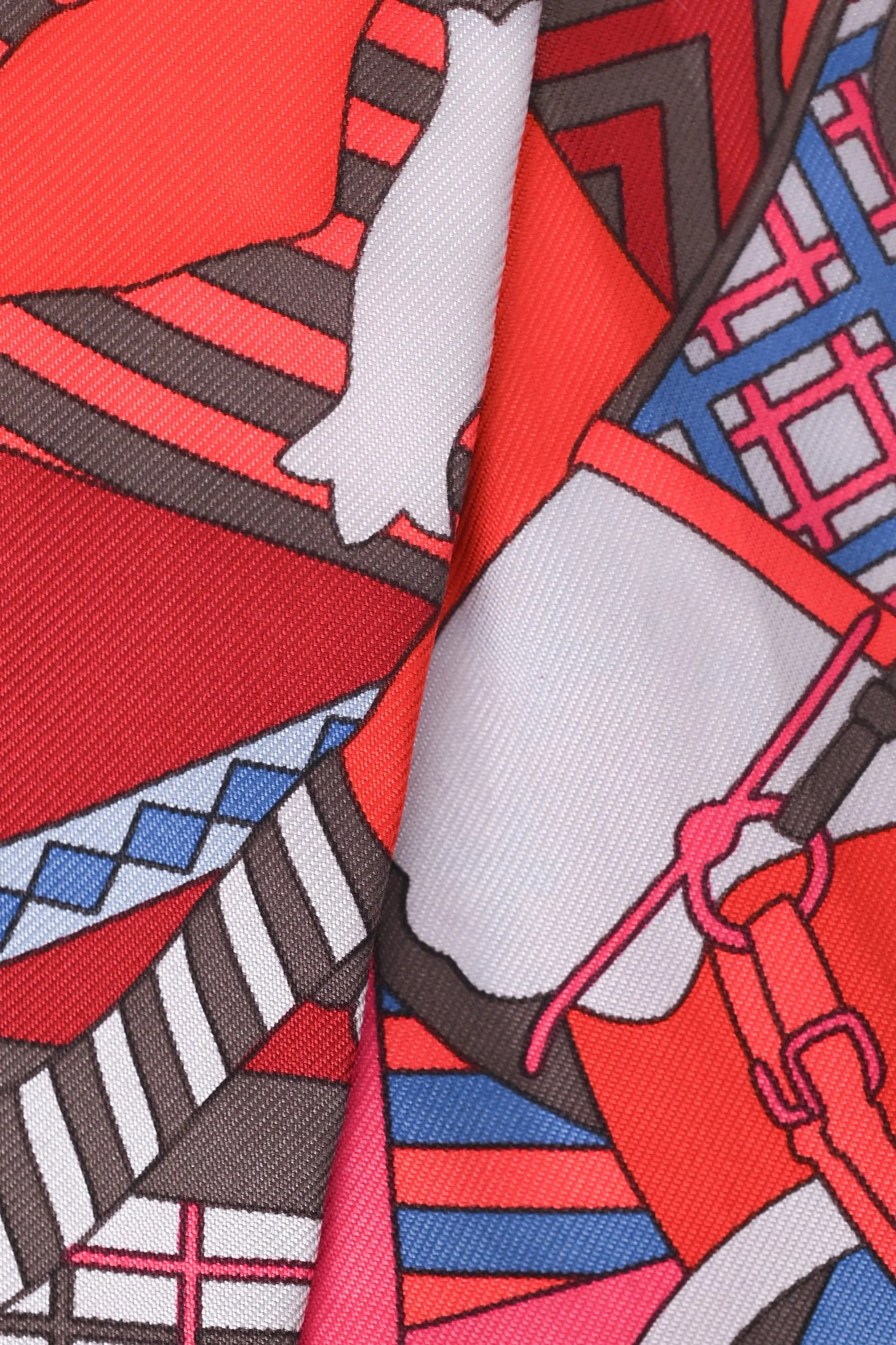 Hermès Pink/Blue Silk Graphic Print Twilly - Image 4