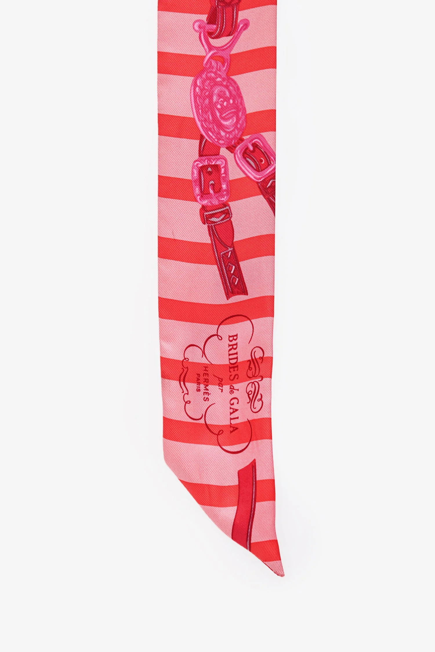 Hermès Pink/Red Silk Graphic Print Twilly - Image 2