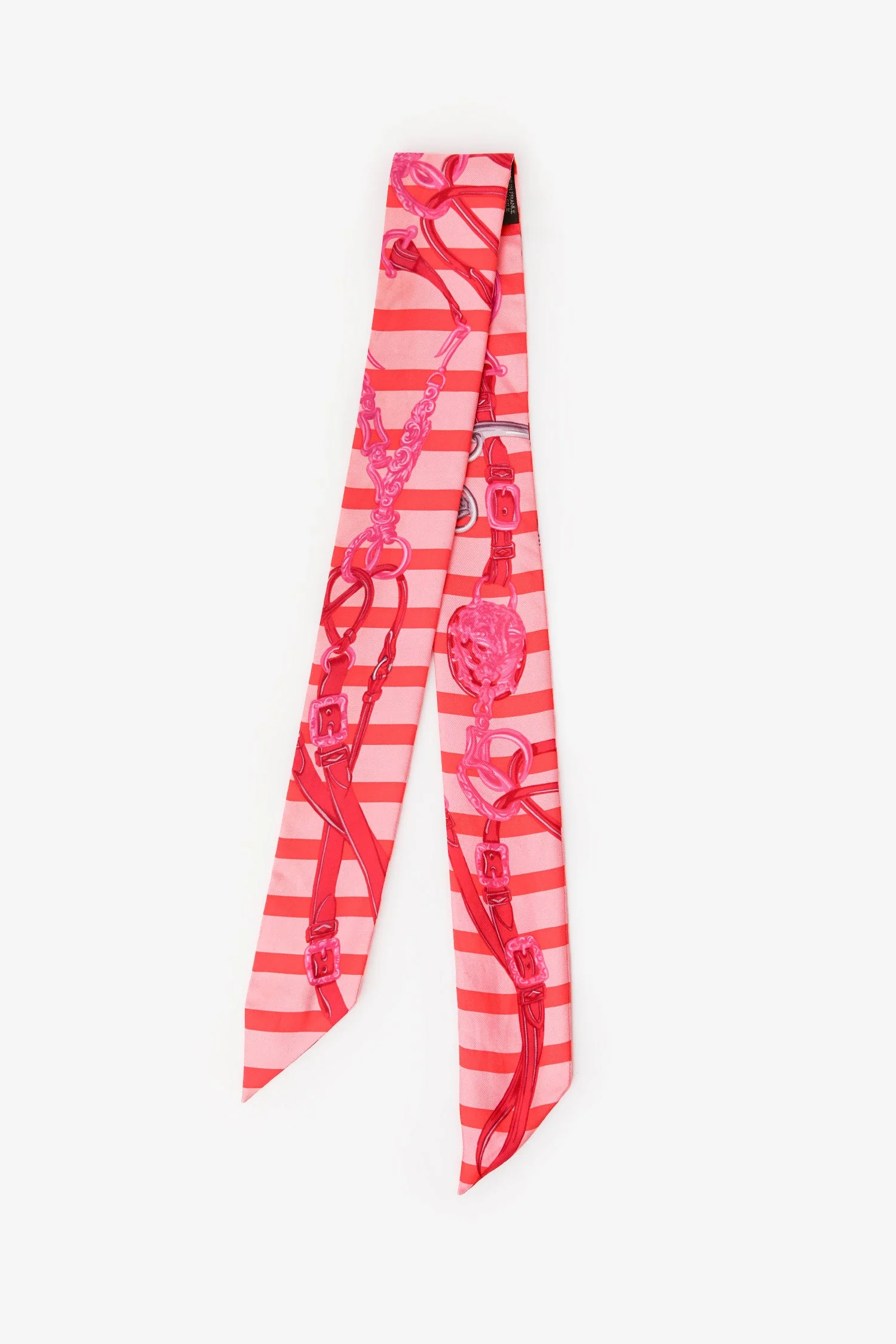 Hermès Pink/Red Silk Graphic Print Twilly - Image 3