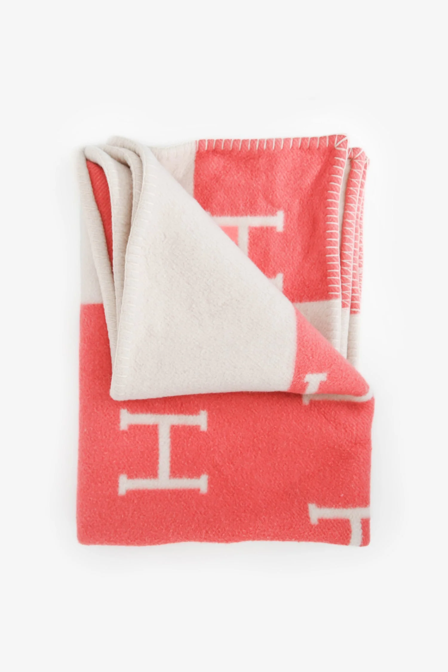 Hermès Pink/White Merino Wool Avalon Baby Blanket - Image 2