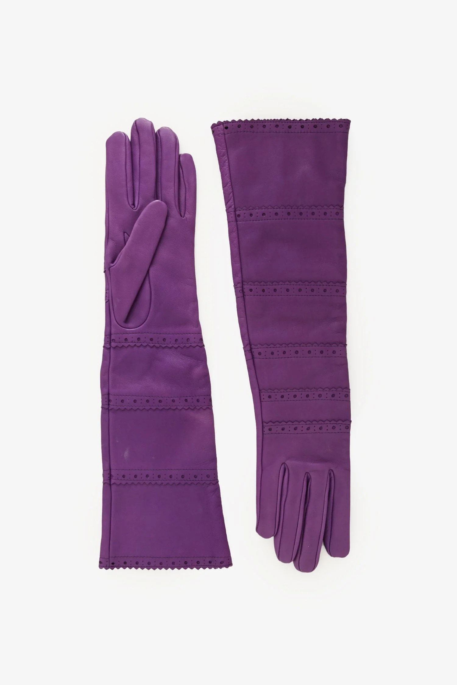 Hermès Purple Leather Elbow Length Gloves Size 6.5 - Image 2