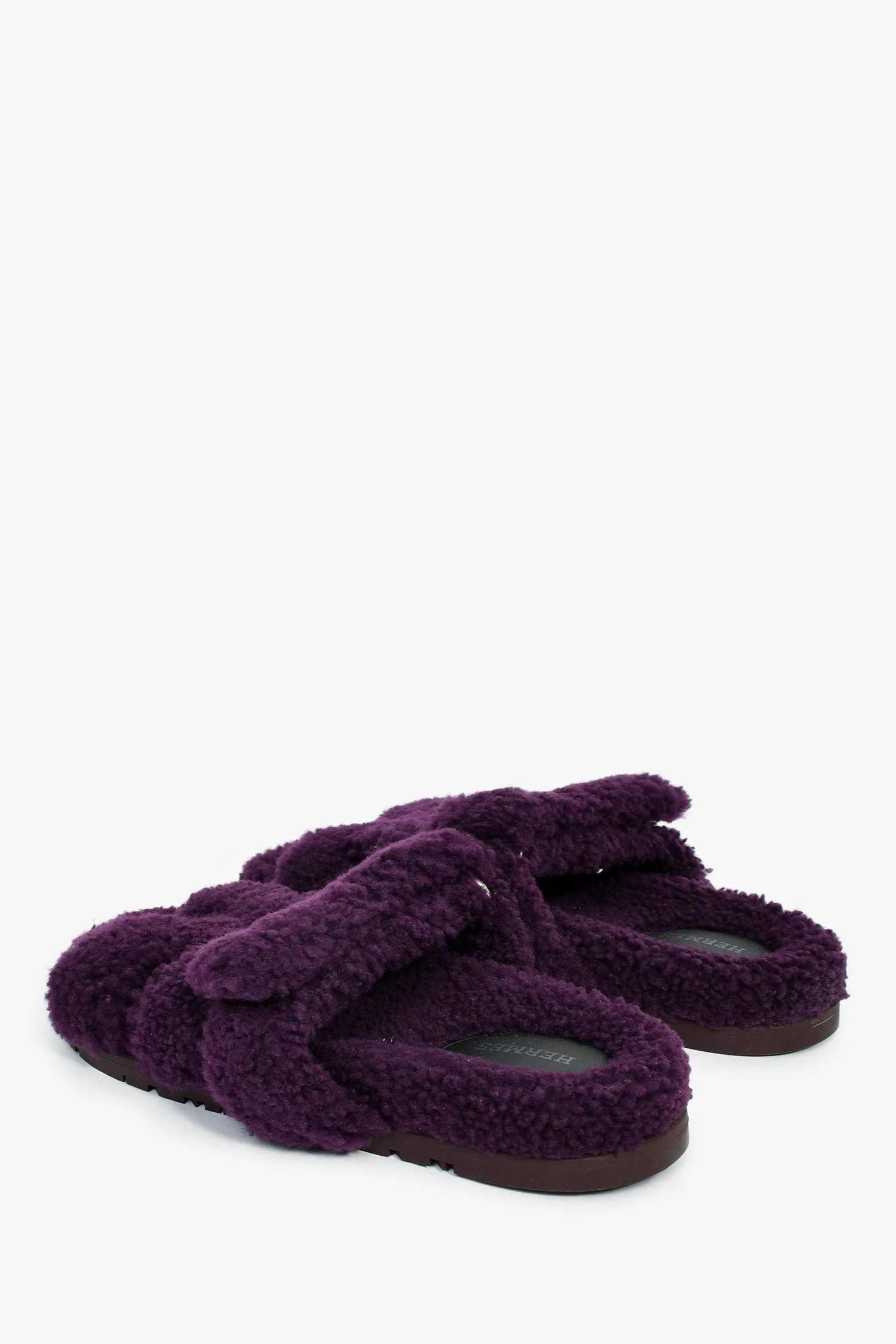 Hermès Purple Shearling 'Chypre' Sandals Size 38 - Image 4