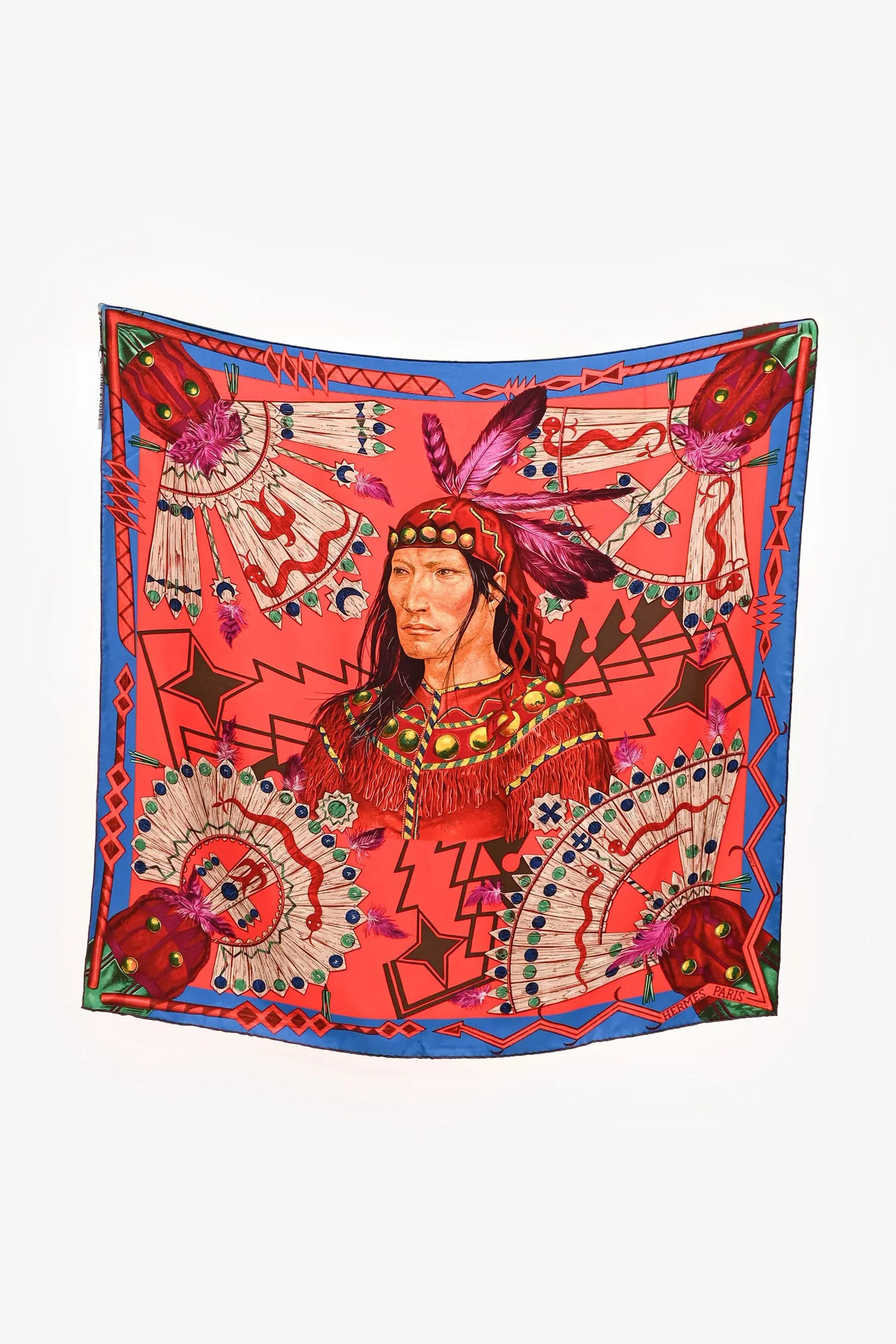 Hermes Red/Blue Silk Graphic Printed Scarf 90