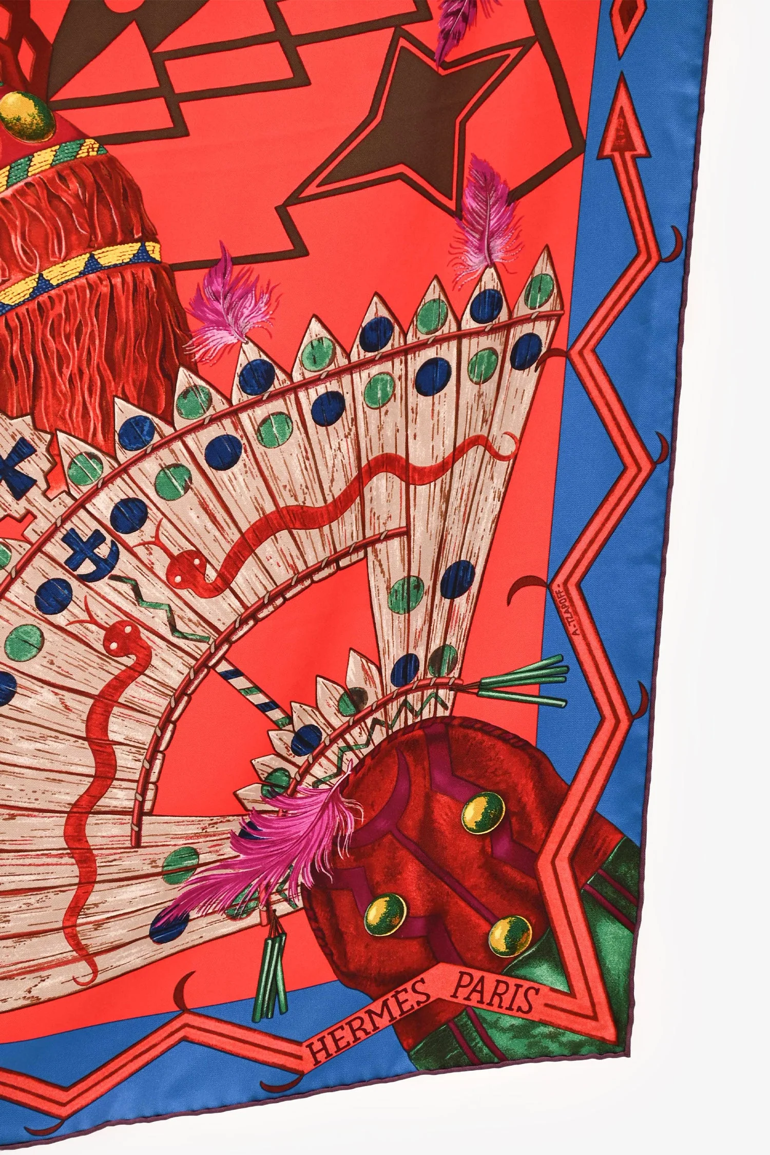 Hermes Red/Blue Silk Graphic Printed Scarf 90 - Image 3